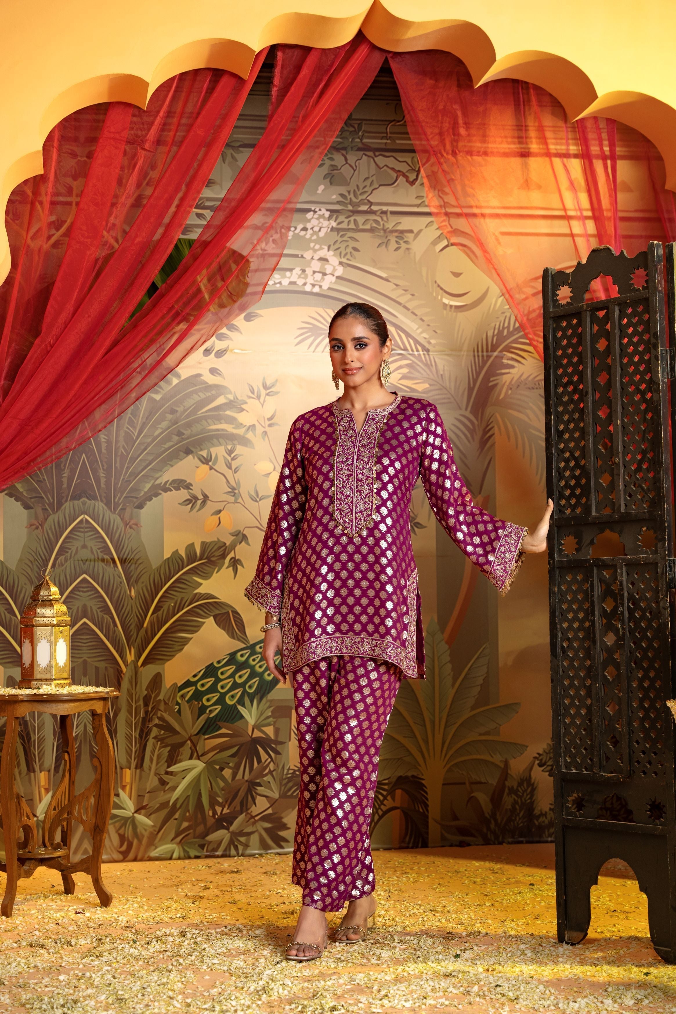 Imperial Purple Brocade Silk Co-Ord Set