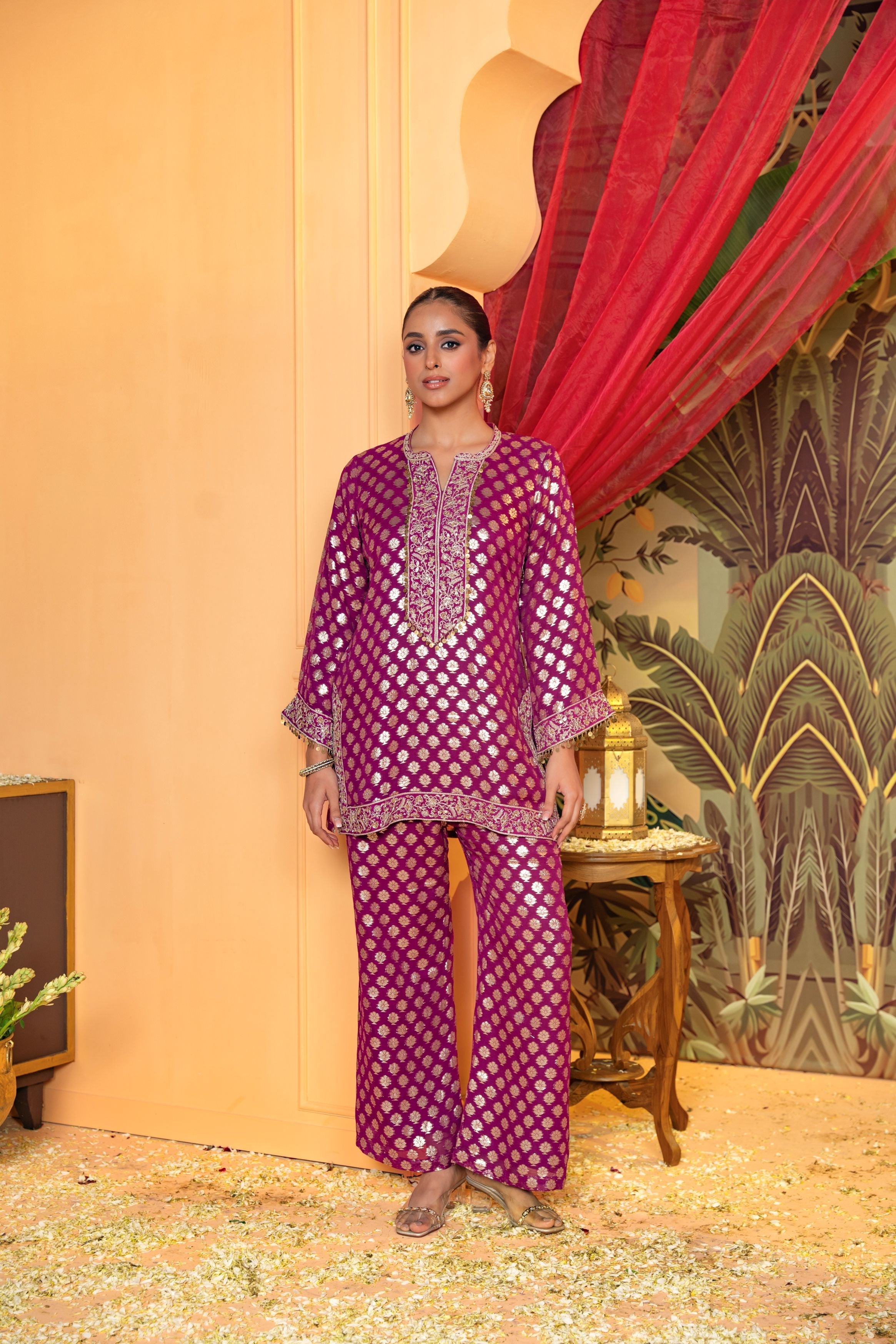 Imperial Purple Brocade Silk Co-Ord Set