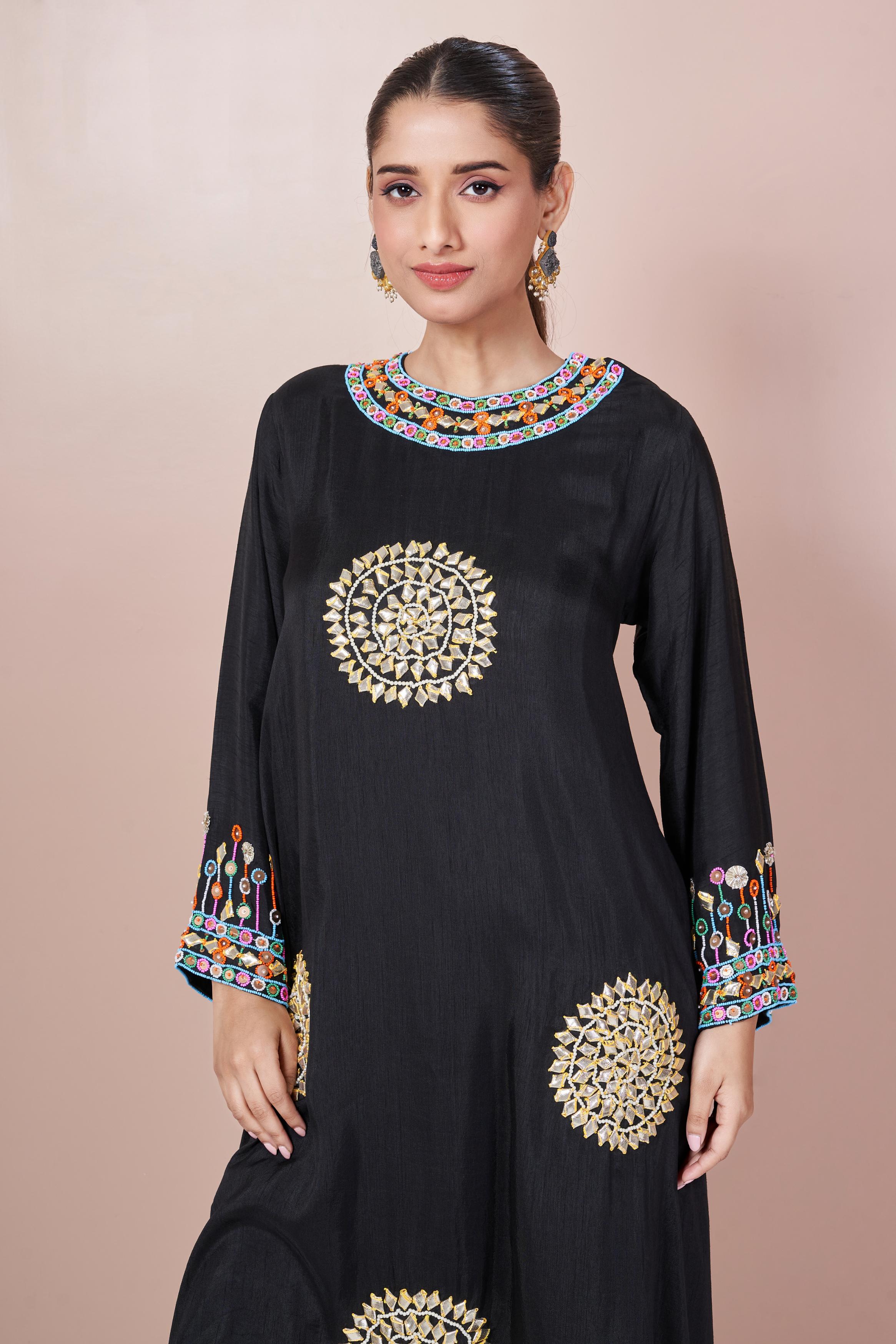 Classic Black Embellished Italian Silk Palazzo Set