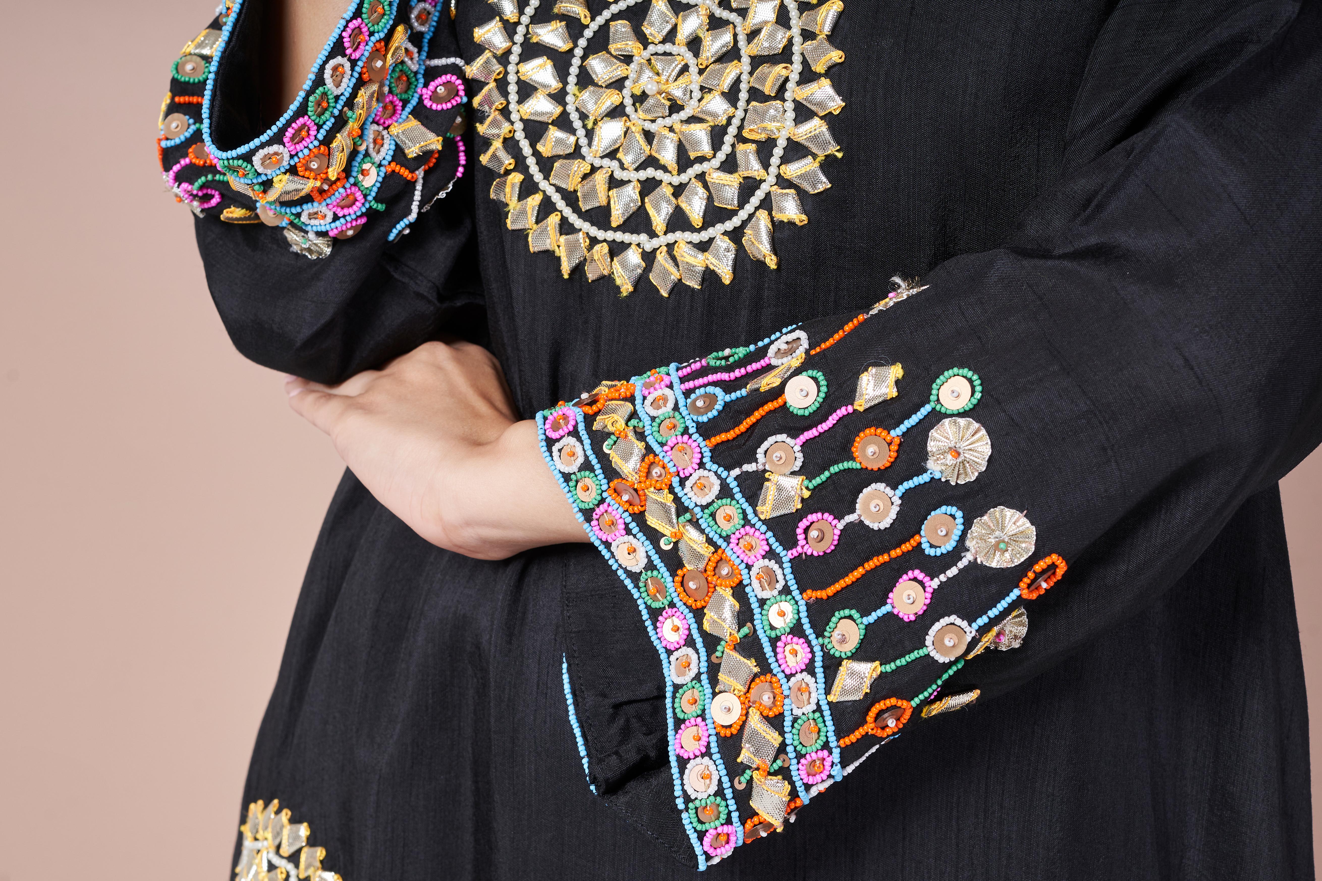 Classic Black Embellished Italian Silk Palazzo Set