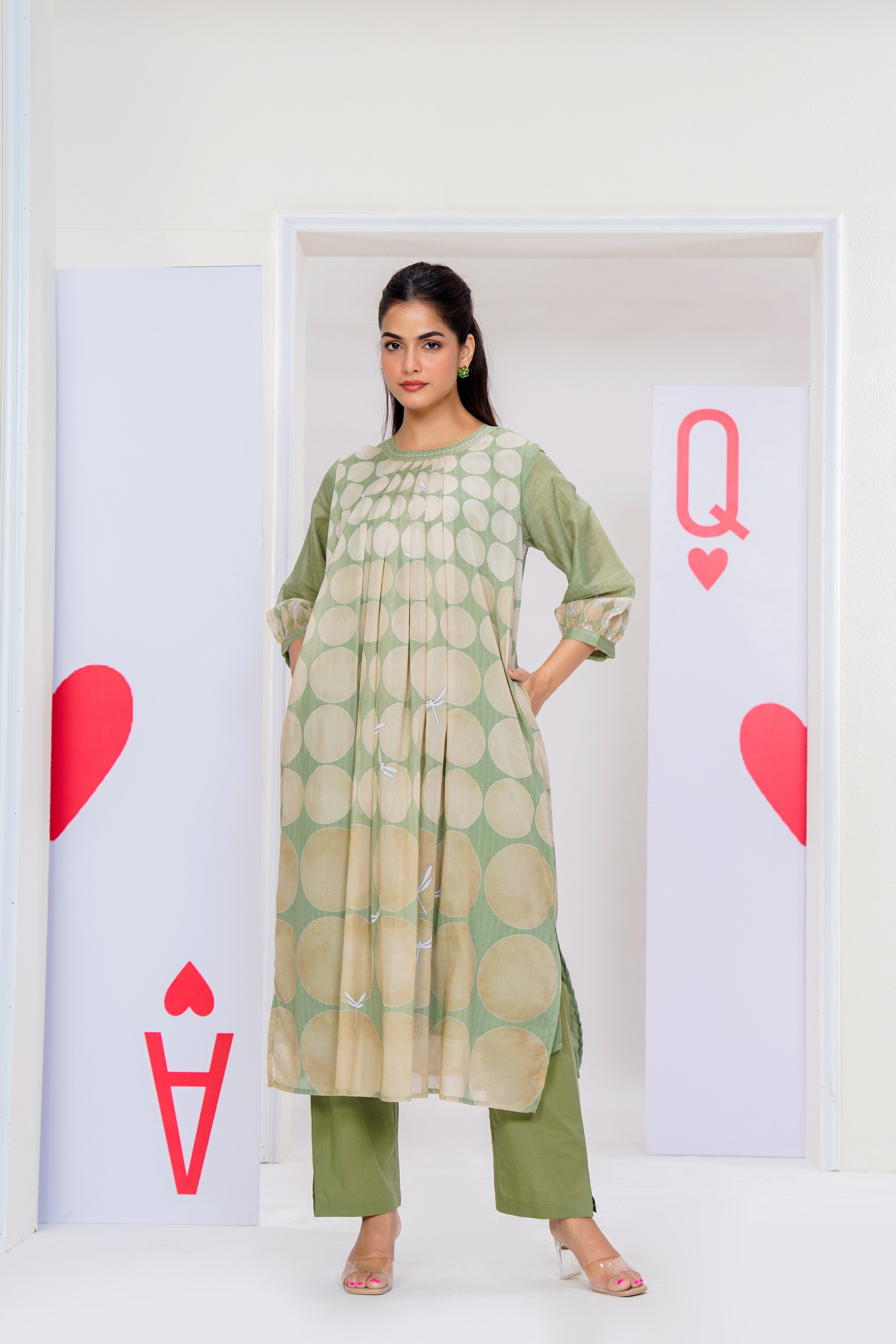 Sage Pop Printed Cotton Kurta Set