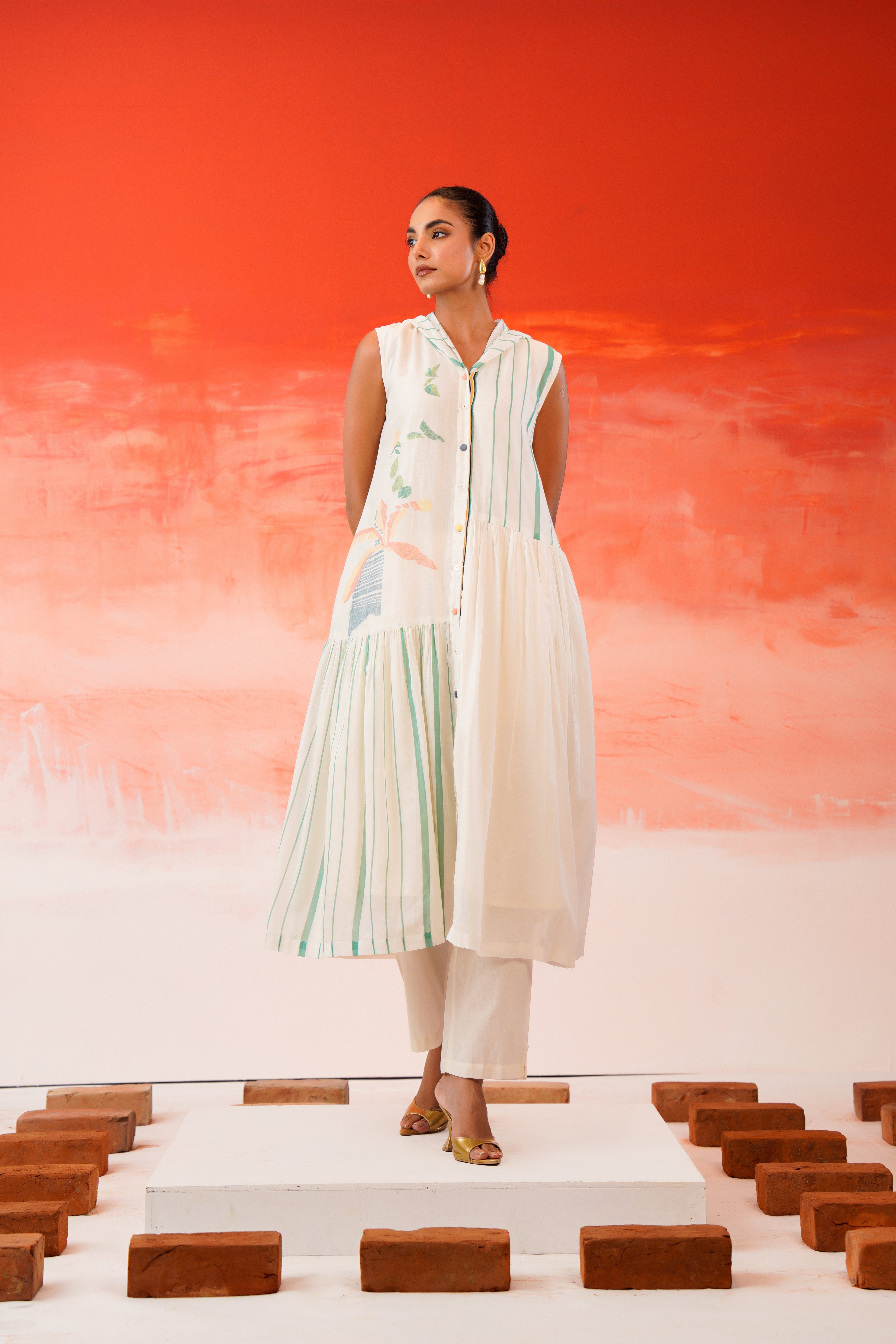Snow White Printed Cotton Kurta Set