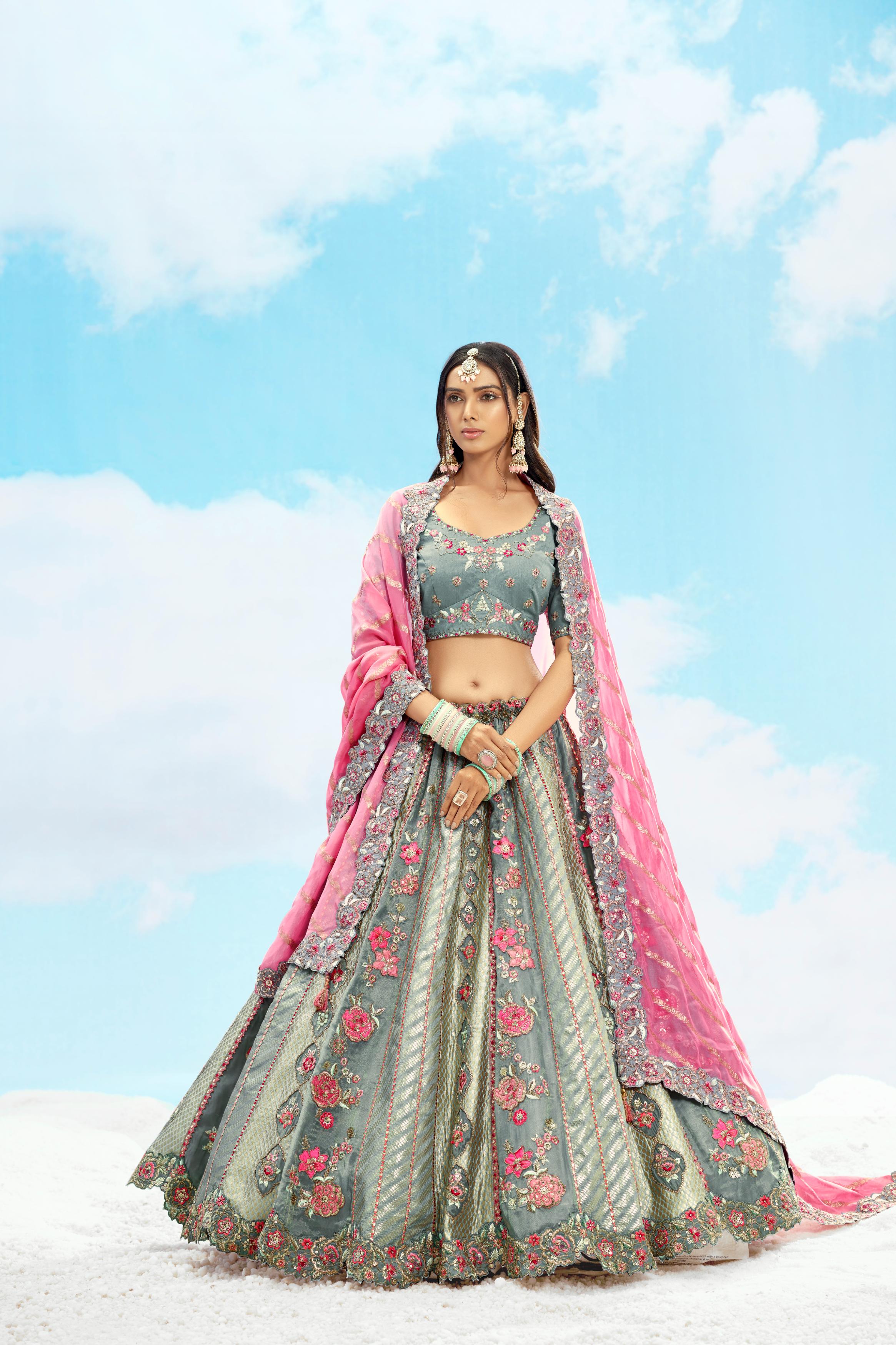 Grey Handwork Premium Organza Silk Lehenga Set