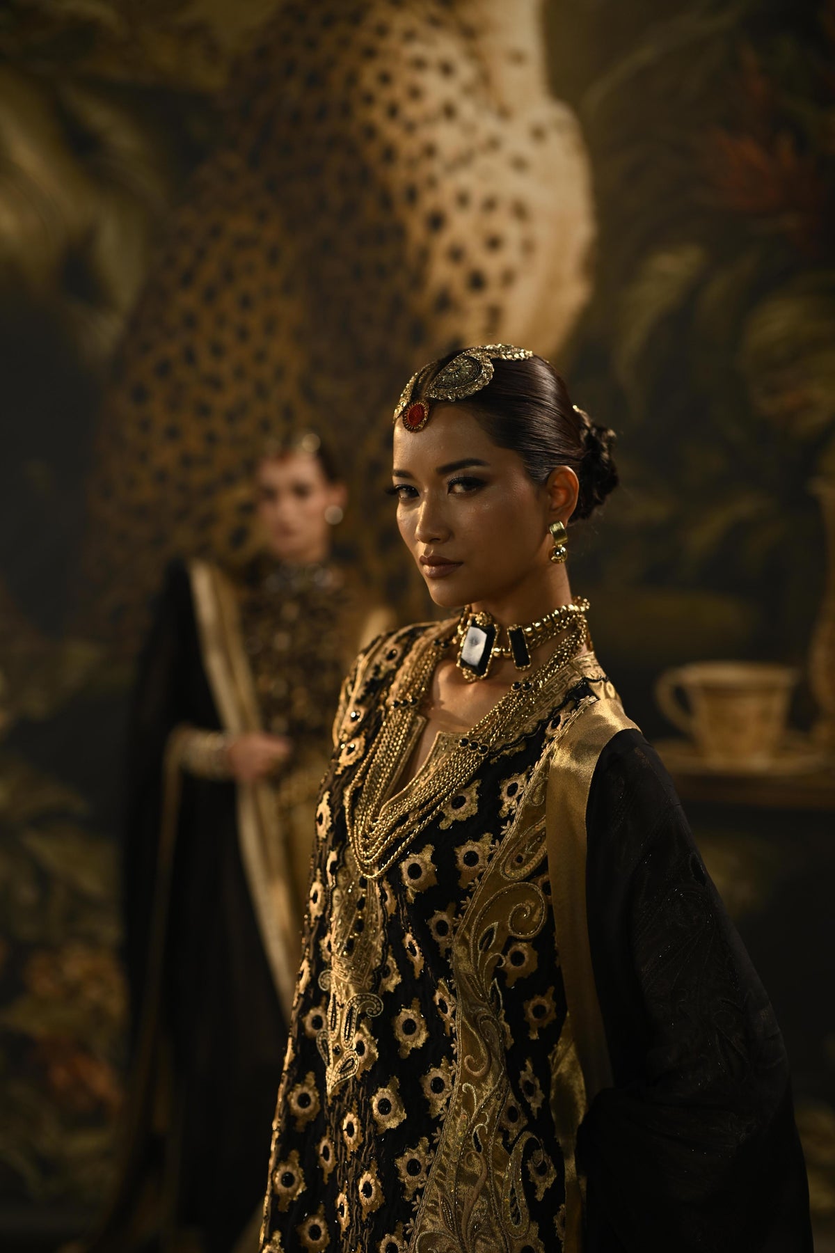 Gold Noir Embellished Tissue Banarasi Silk Kurta Set