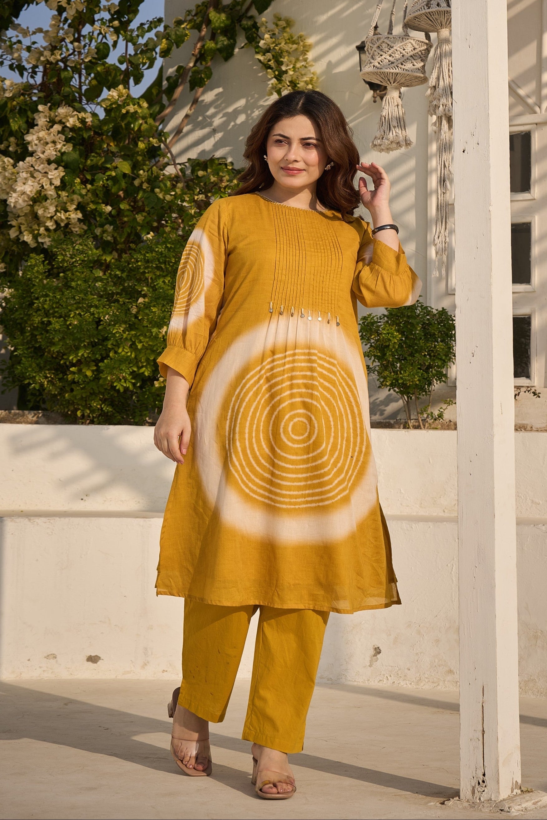 Mustard Yellow Embroidered Mul-Cotton Kurta Set