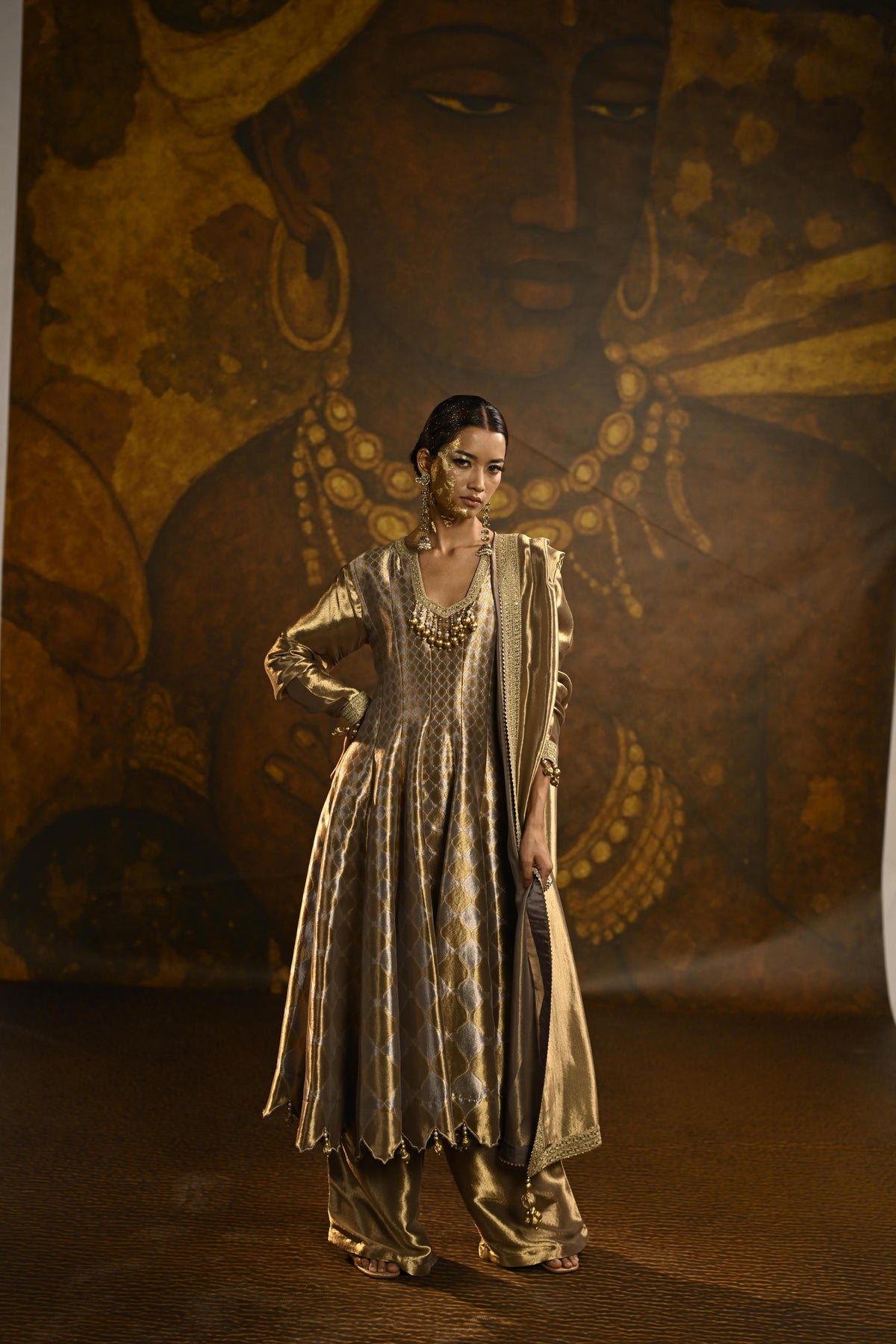 Mosaic Gold Embellished Banarasi Brocade Silk Anarkali Set