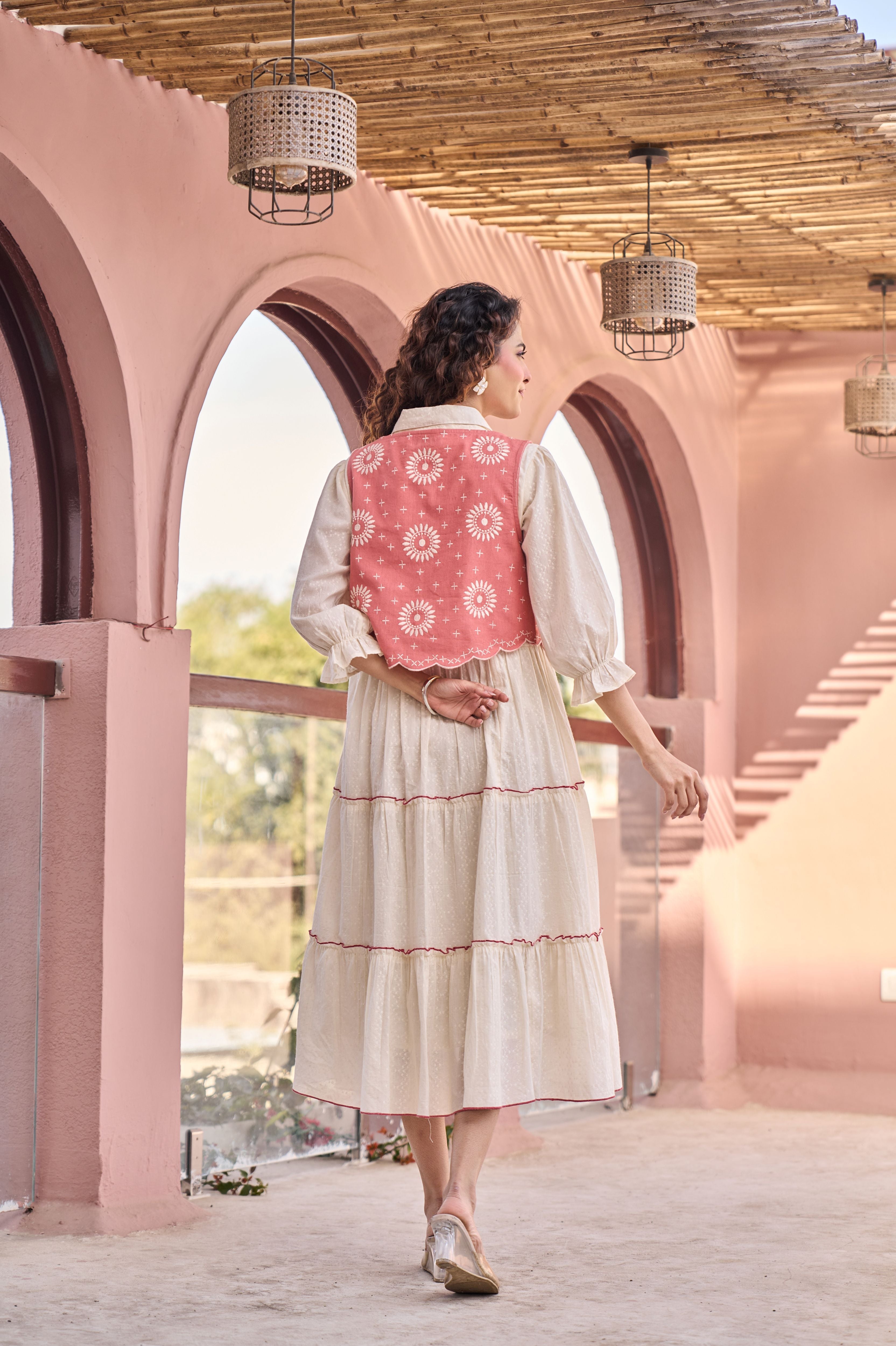 Boho Blush Cotton Midi Flared Dress