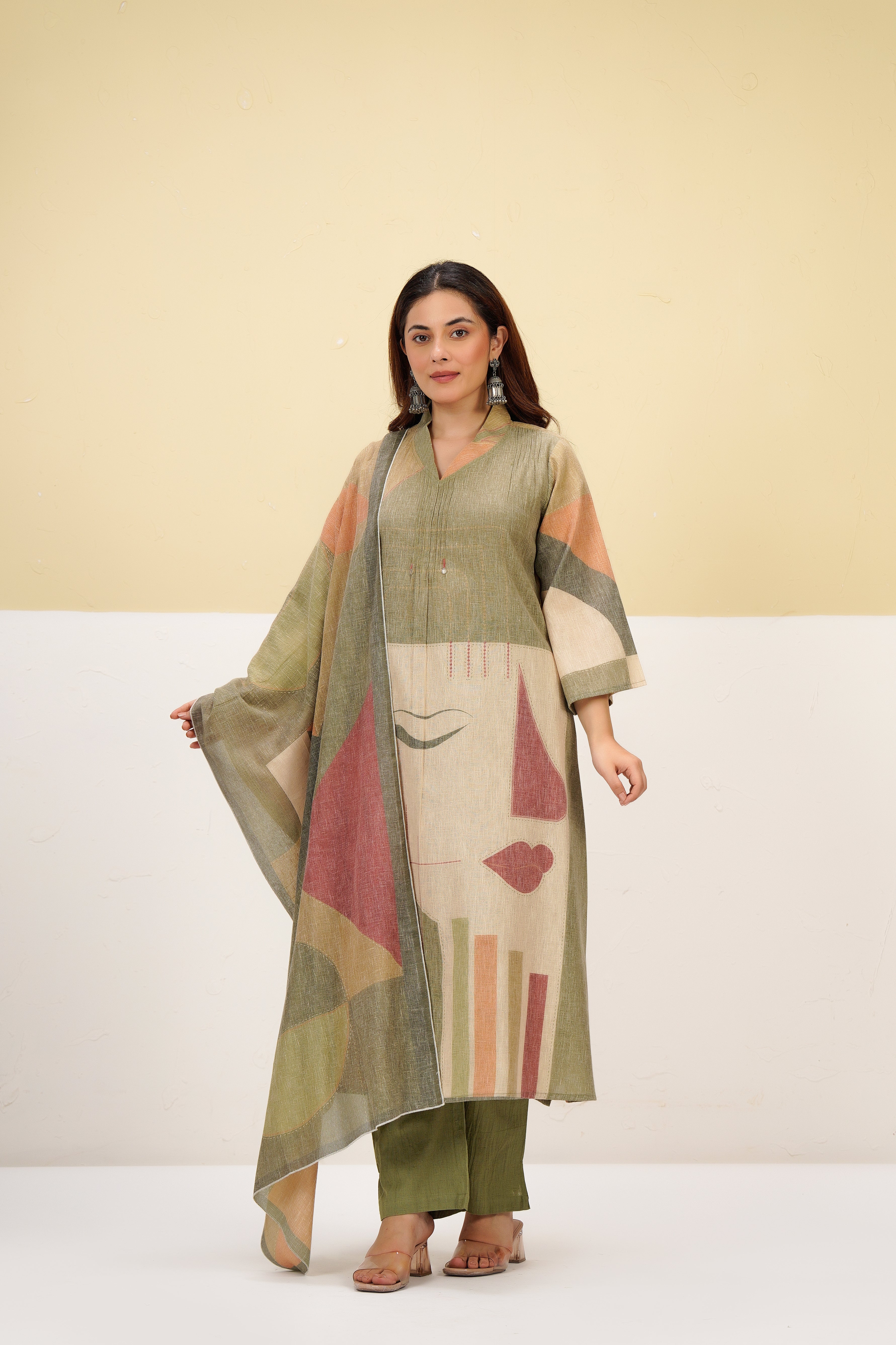 Earthy Glow Printed Cotton Linen Kurta Set
