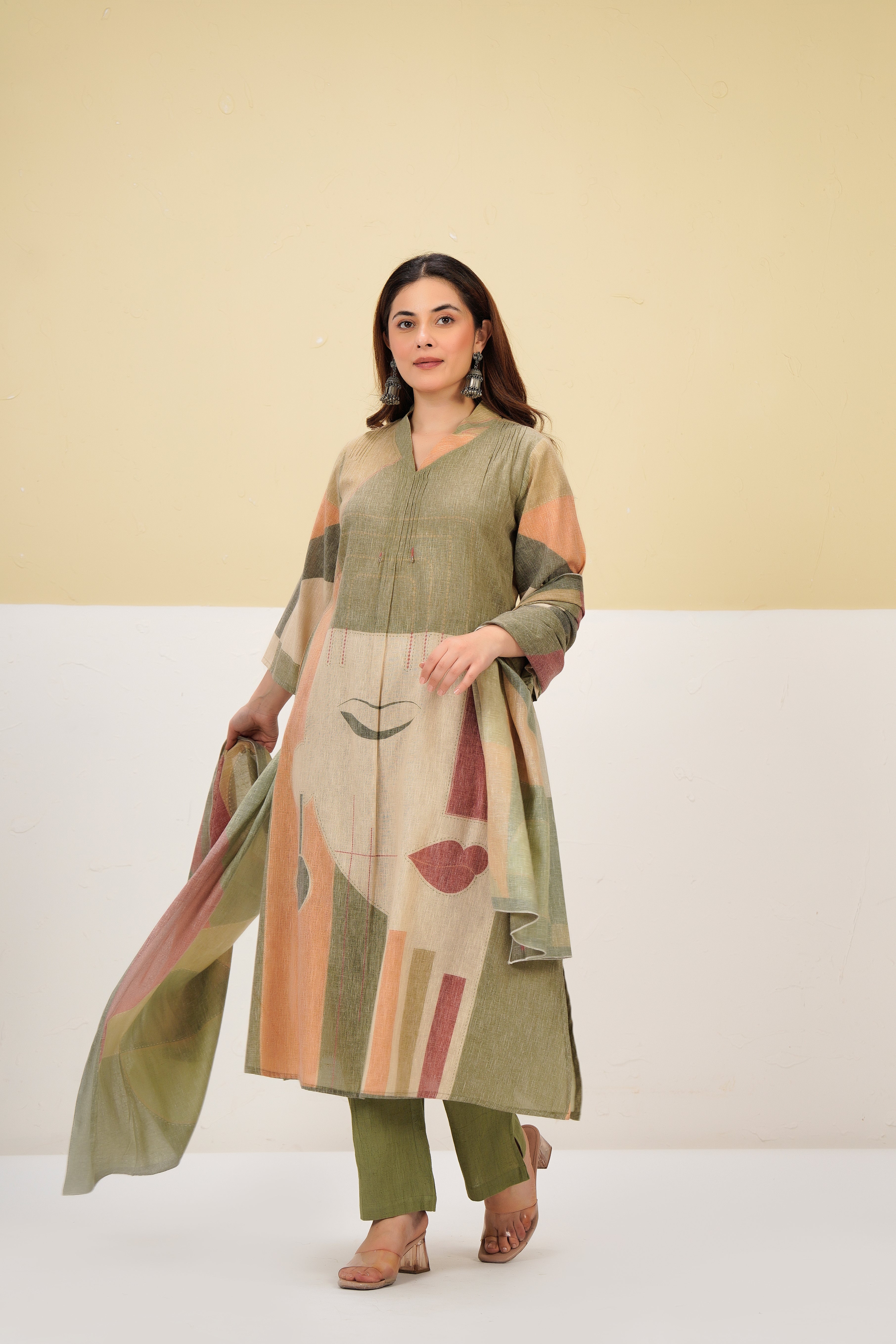 Earthy Glow Printed Cotton Linen Kurta Set