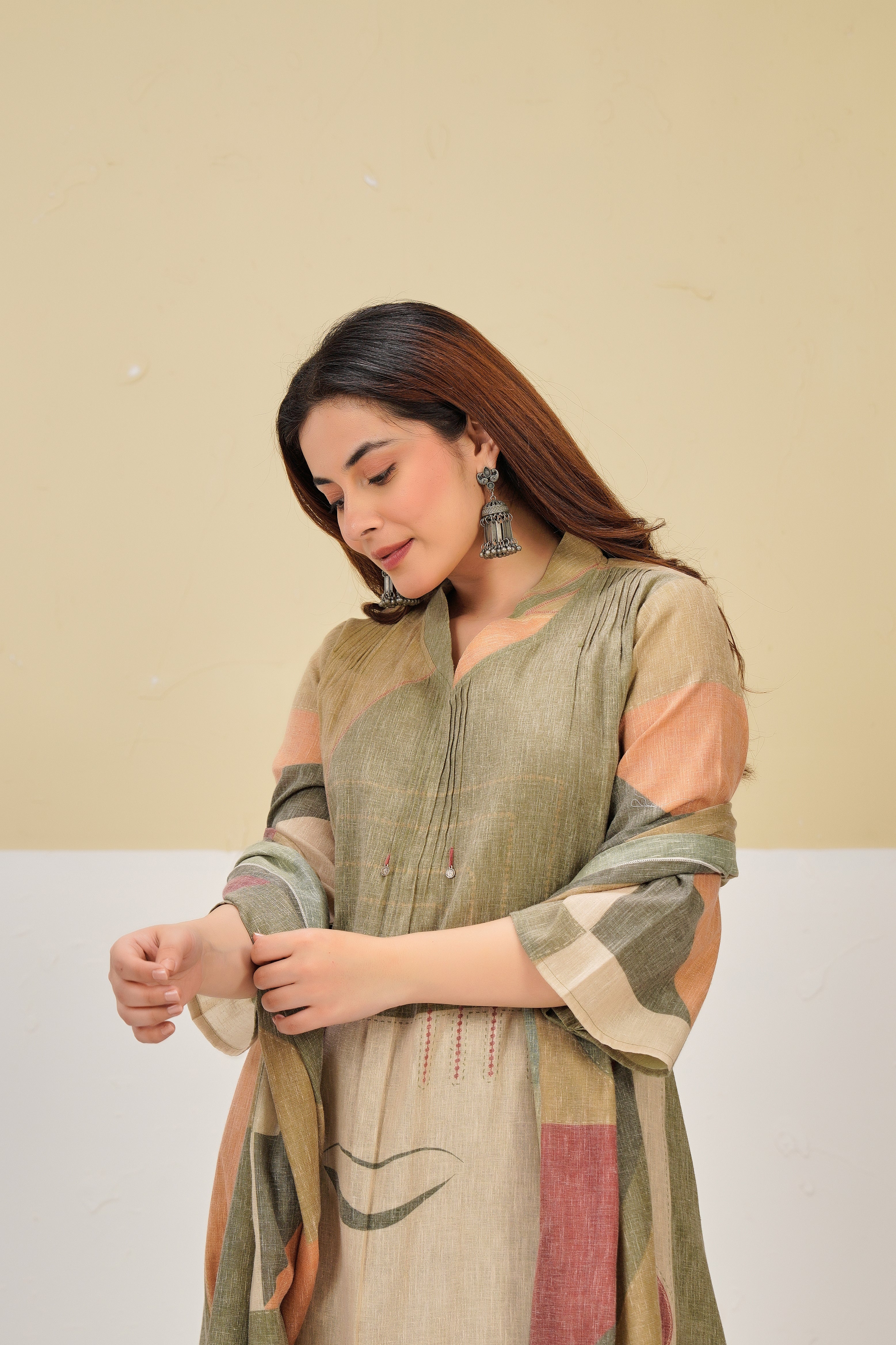 Earthy Glow Printed Cotton Linen Kurta Set