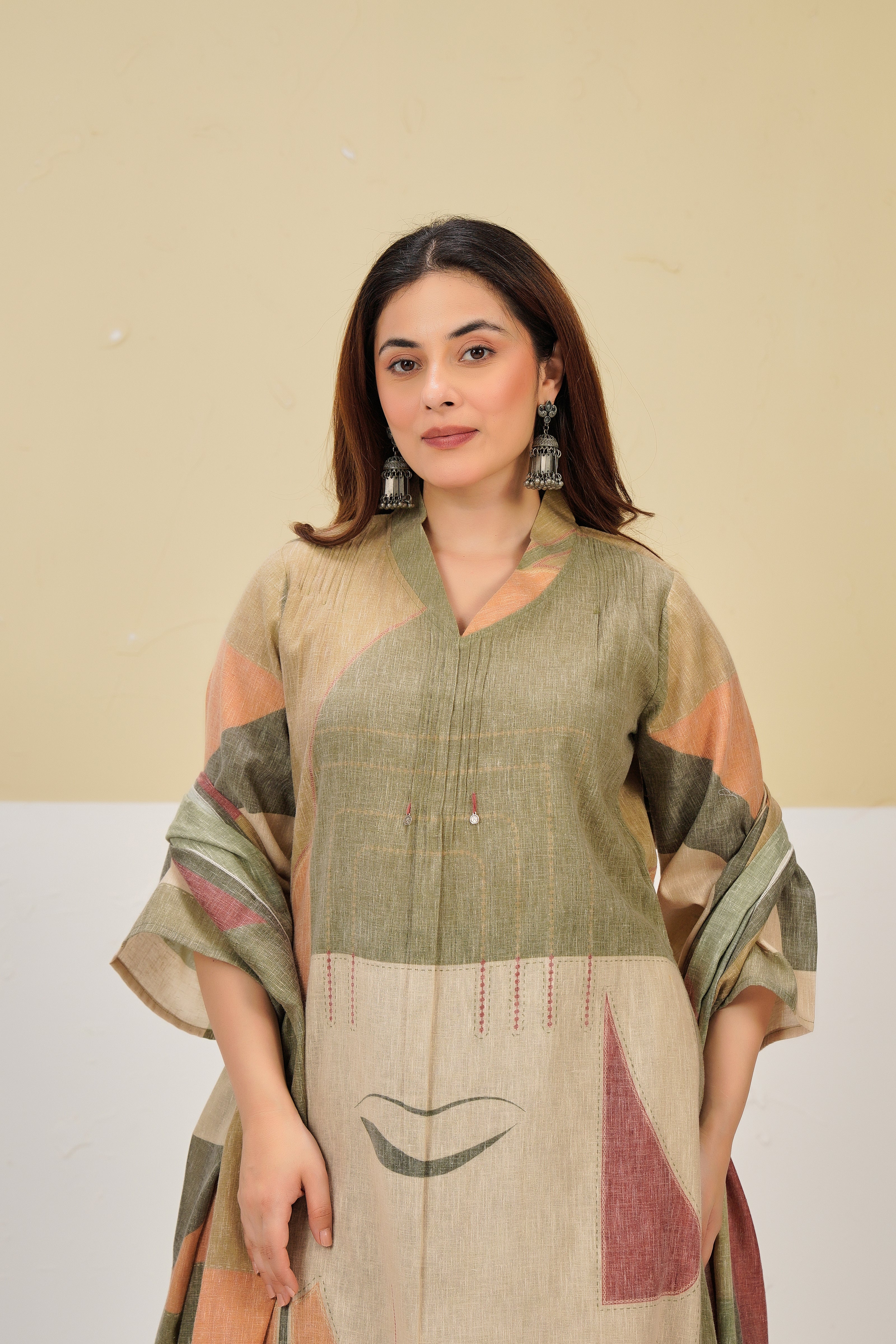 Earthy Glow Printed Cotton Linen Kurta Set