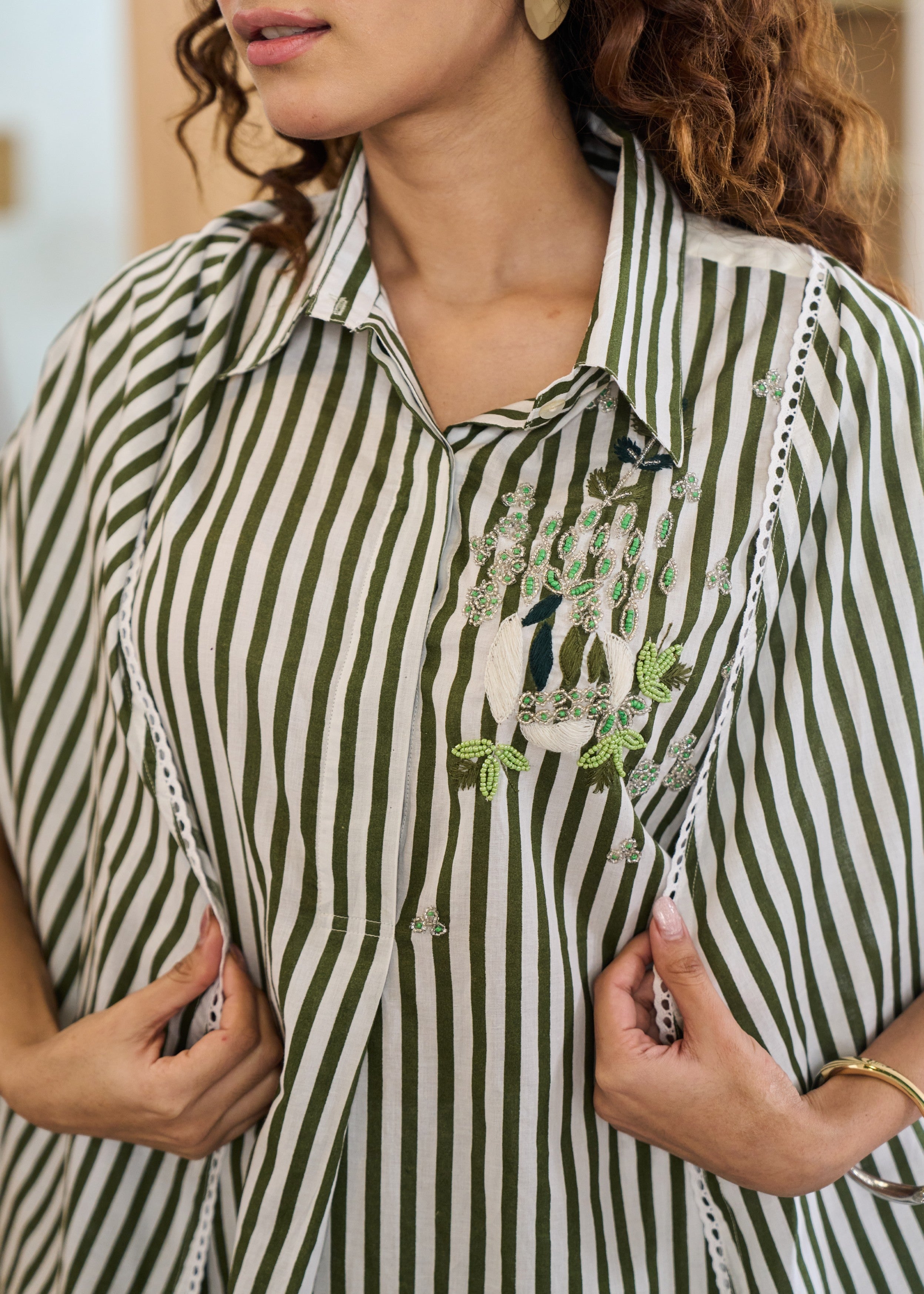 Olive Lineage Embellished Cotton Co-Ord Set