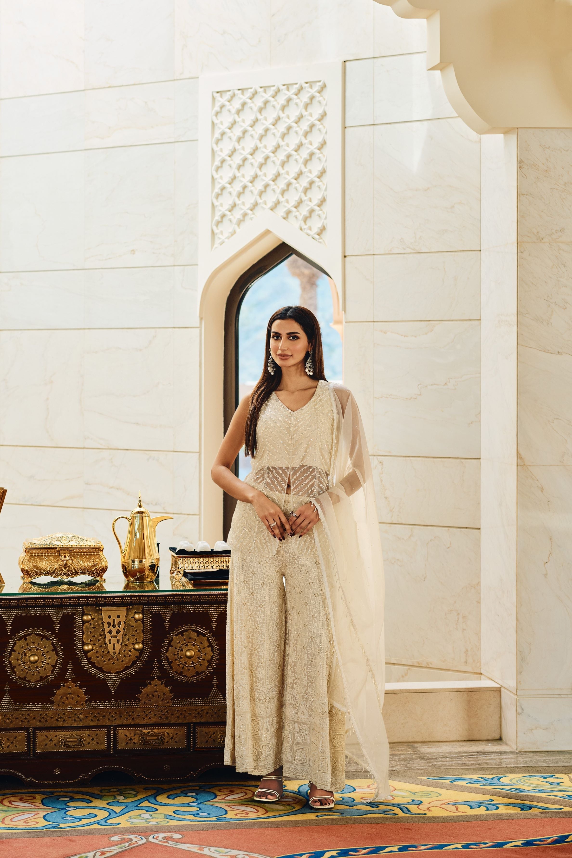 Dreamy Pastel Cream Palazzo Set