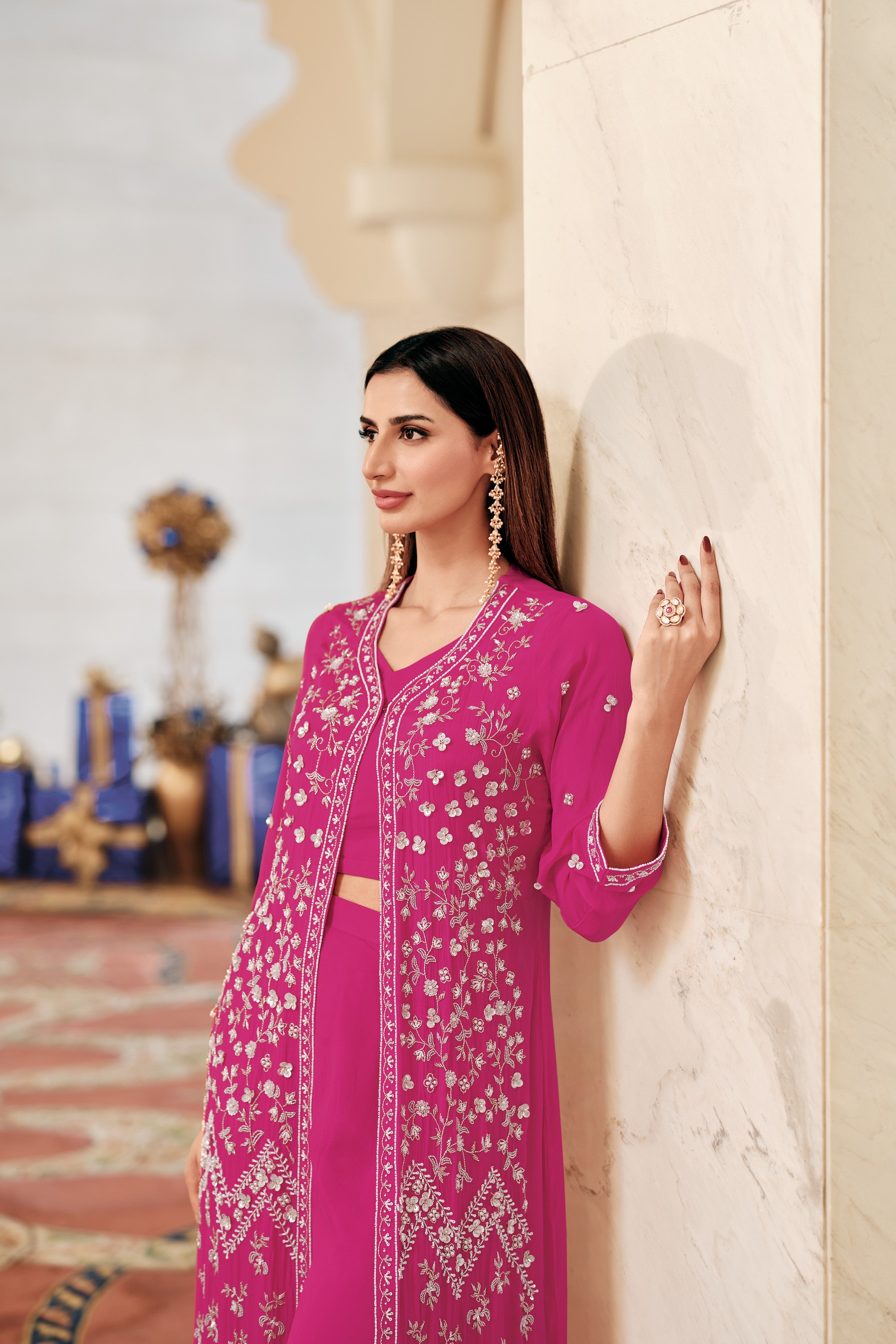 Glam Pink Embellished Jacket Set