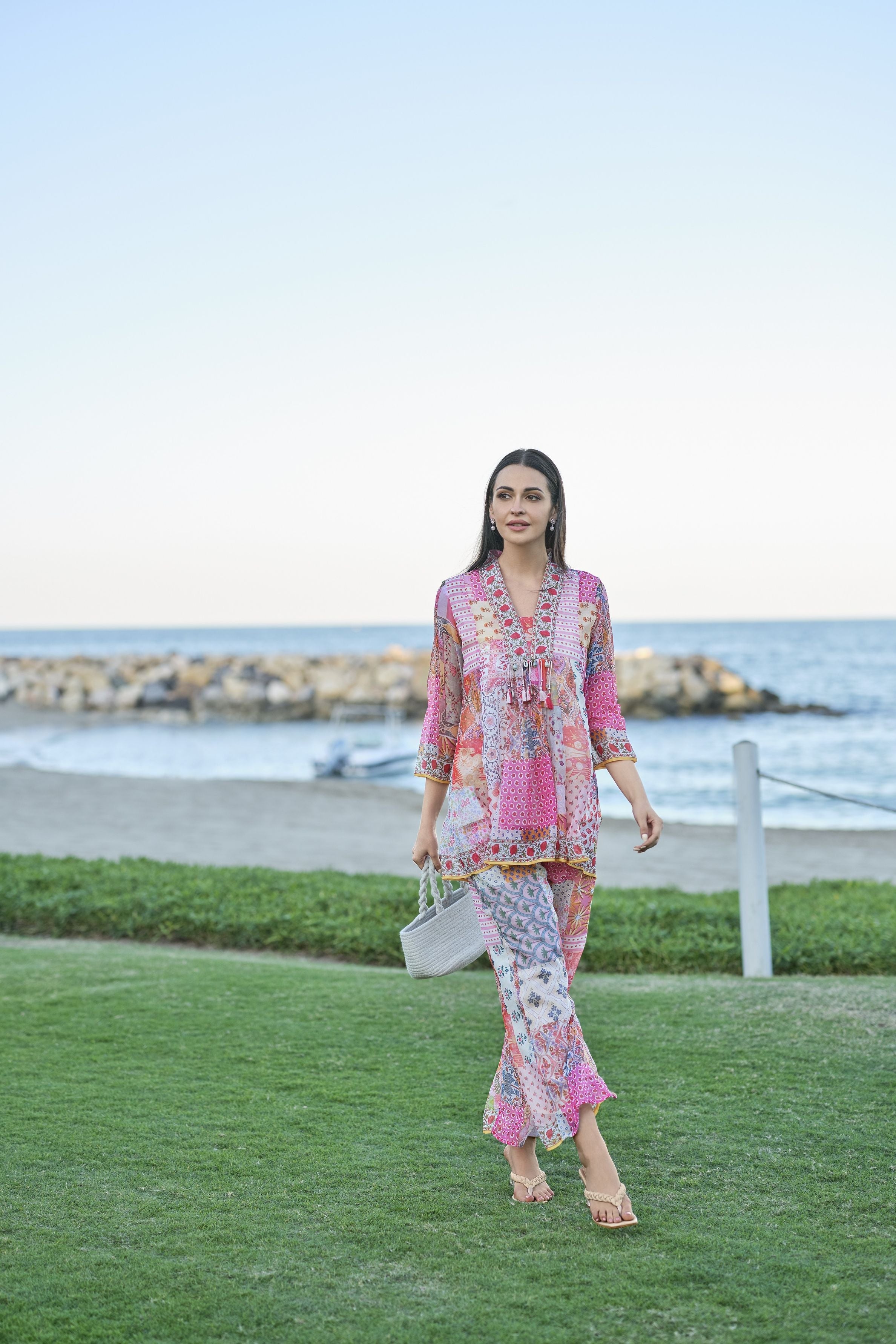 Blush Pink Printed Chiffon Silk Co-Ord Set