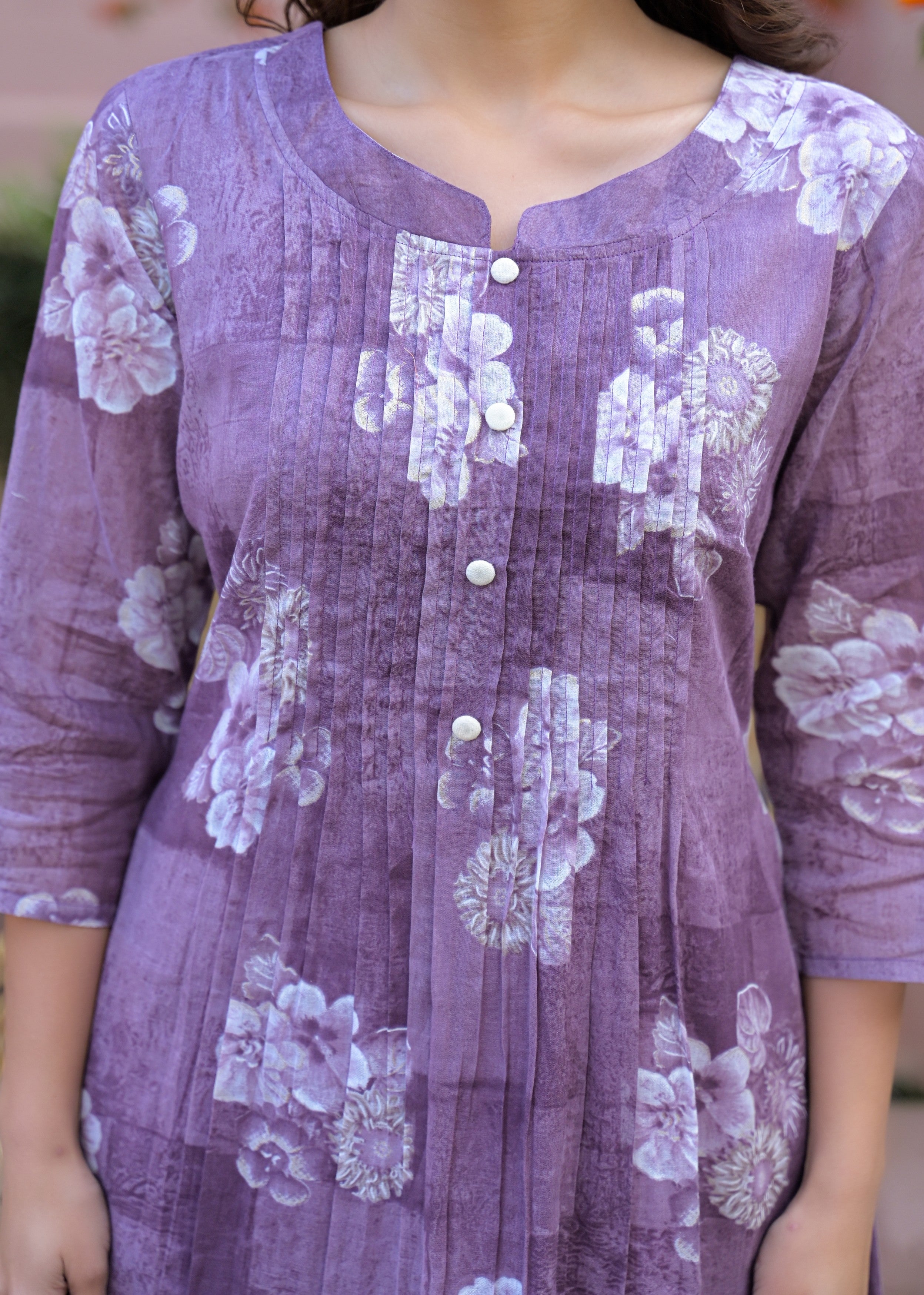 Dusty Mauve Floral Printed Cotton Kurta Set