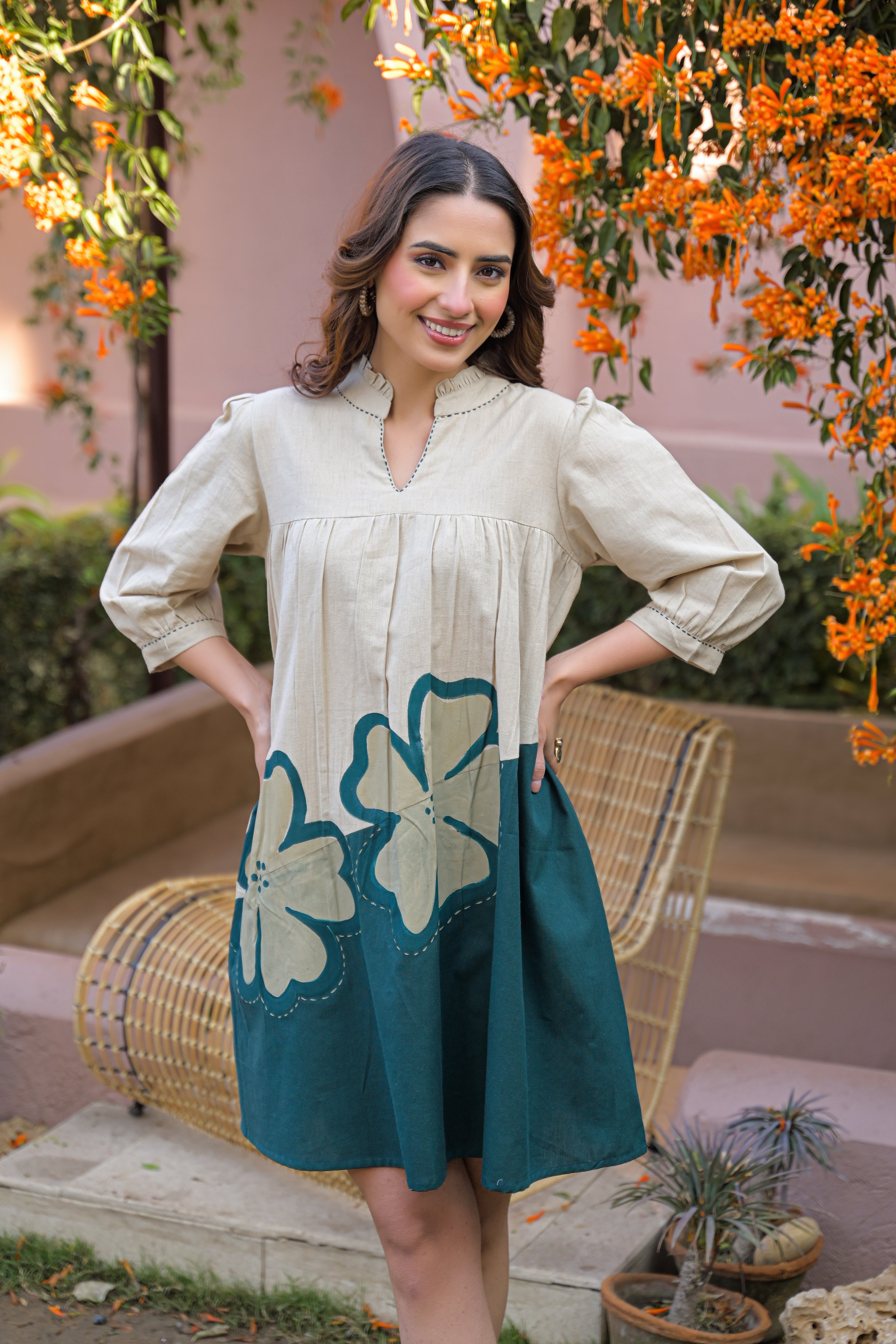 Olive Bloom Printed Cotton Dress