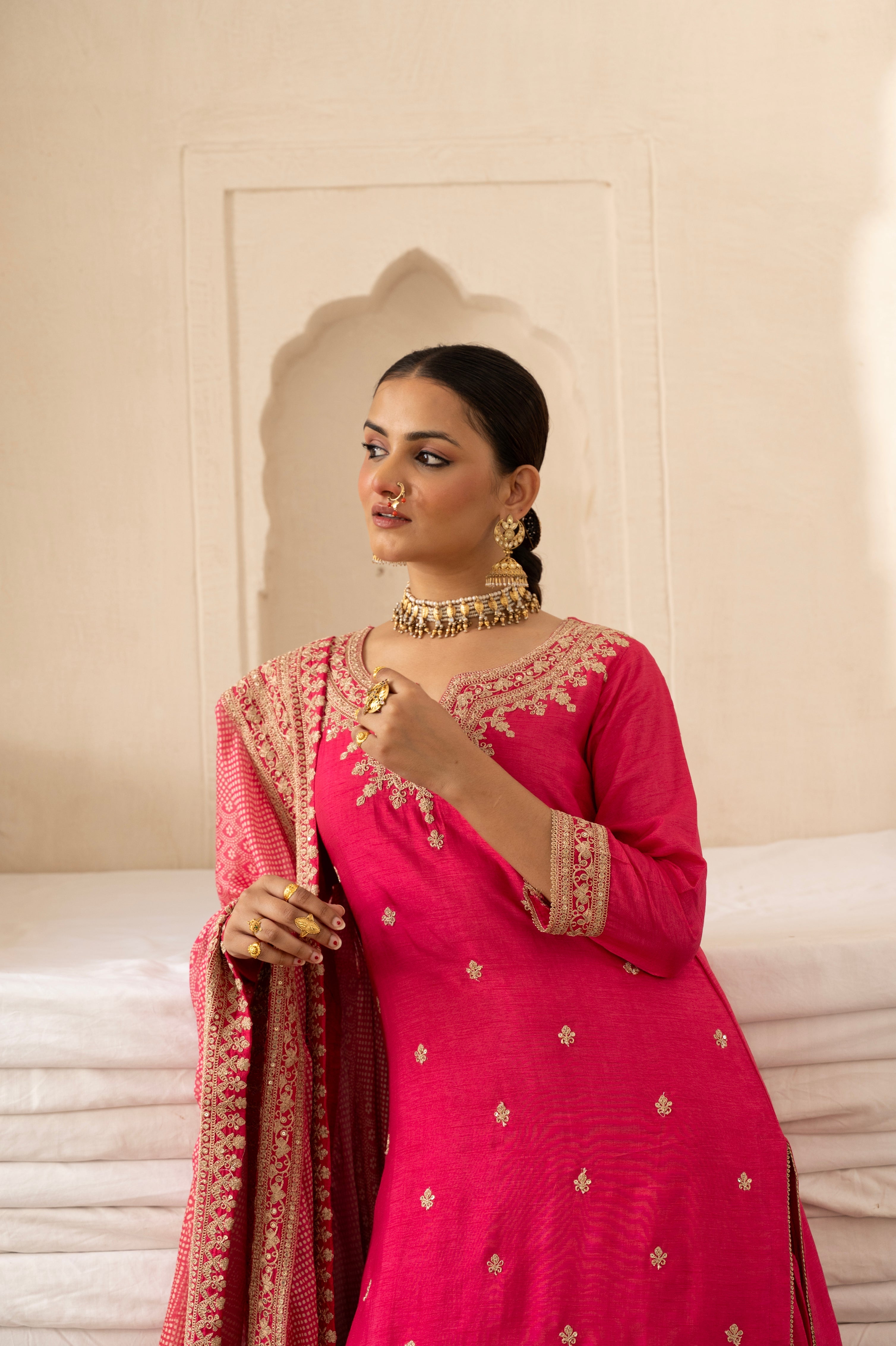 Pure Pink Embellished Dola Silk Sharara Set