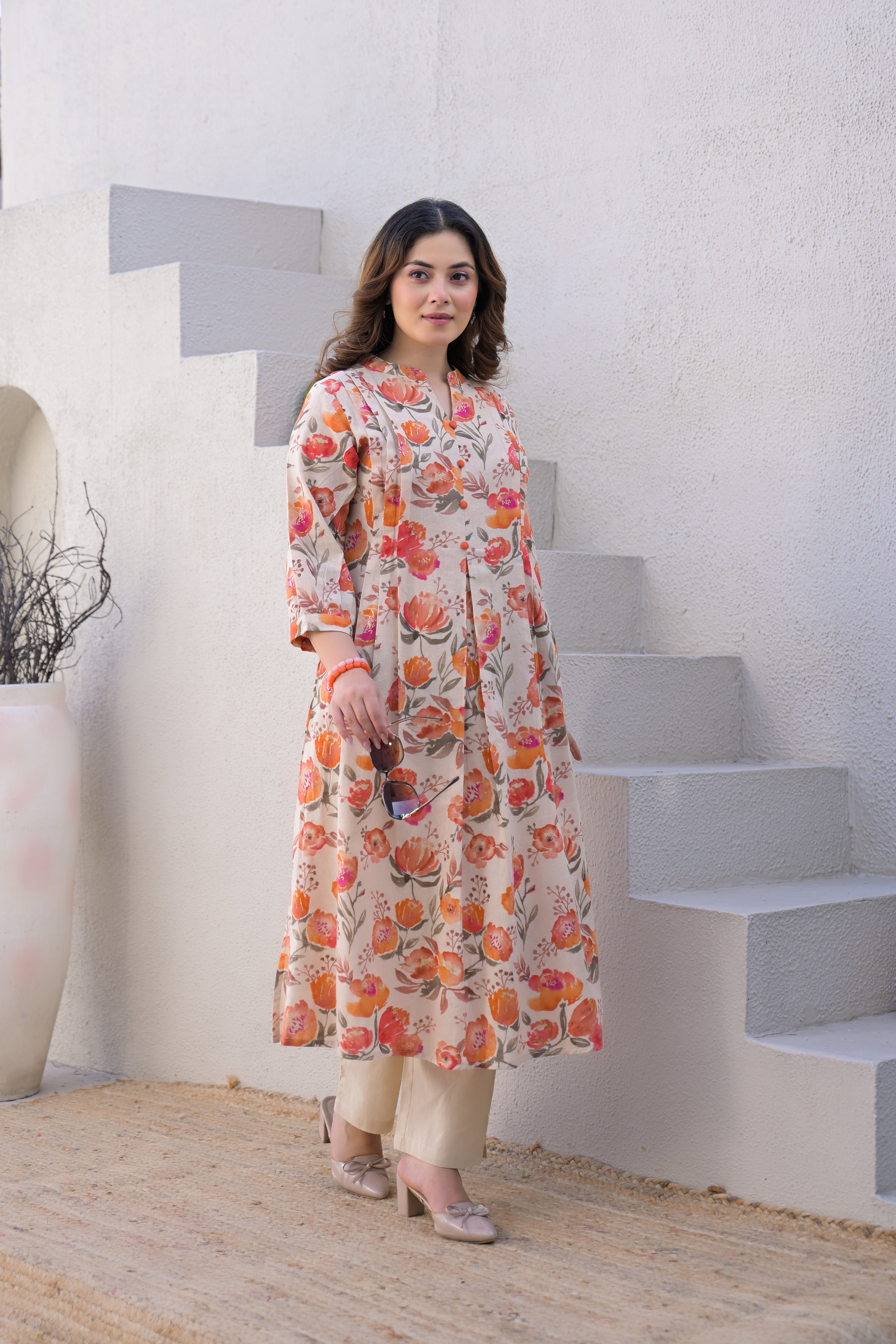 Sunset Bloom Printed Cotton Kurta Set