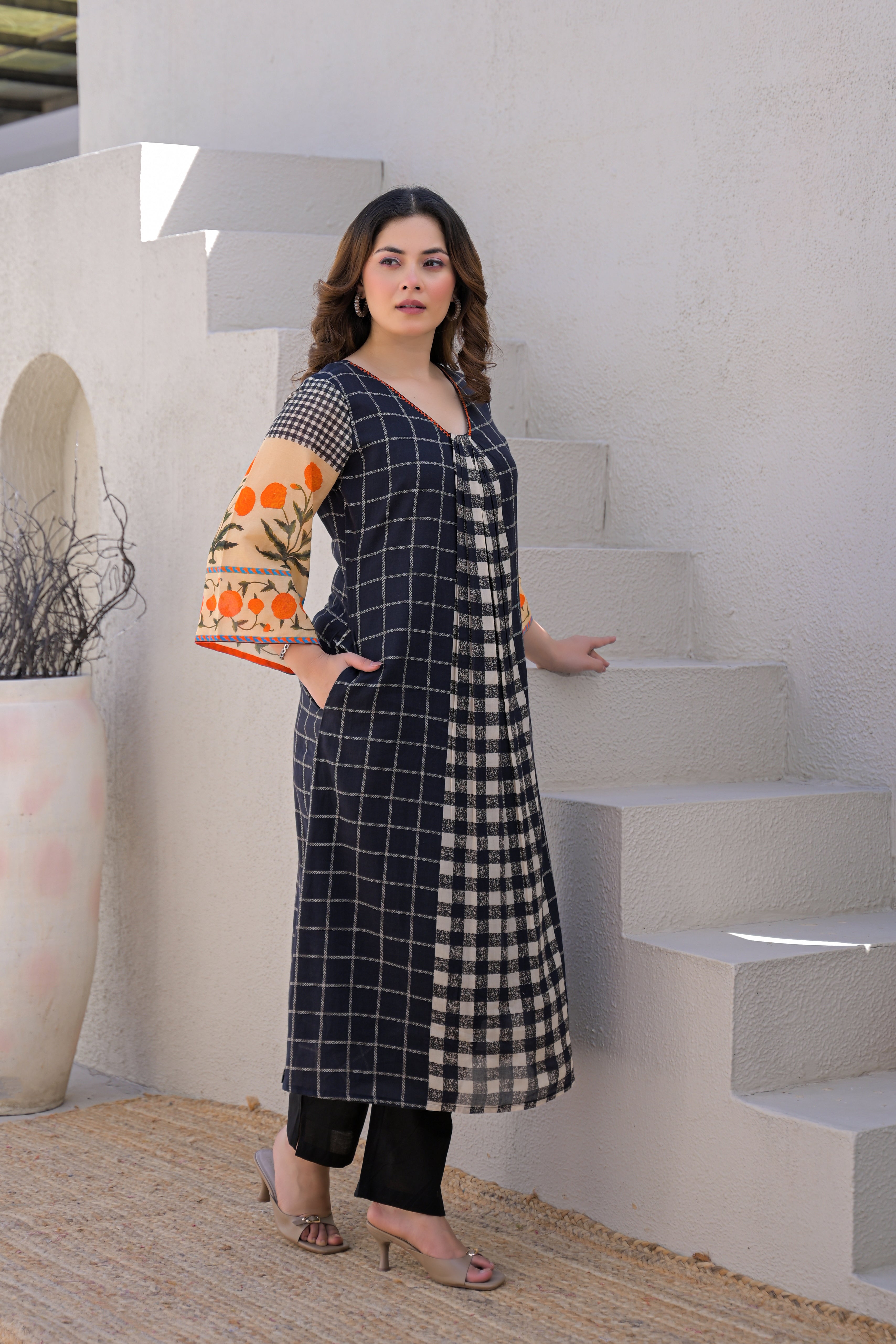 Midnight Noir Printed Cotton Kurta Set