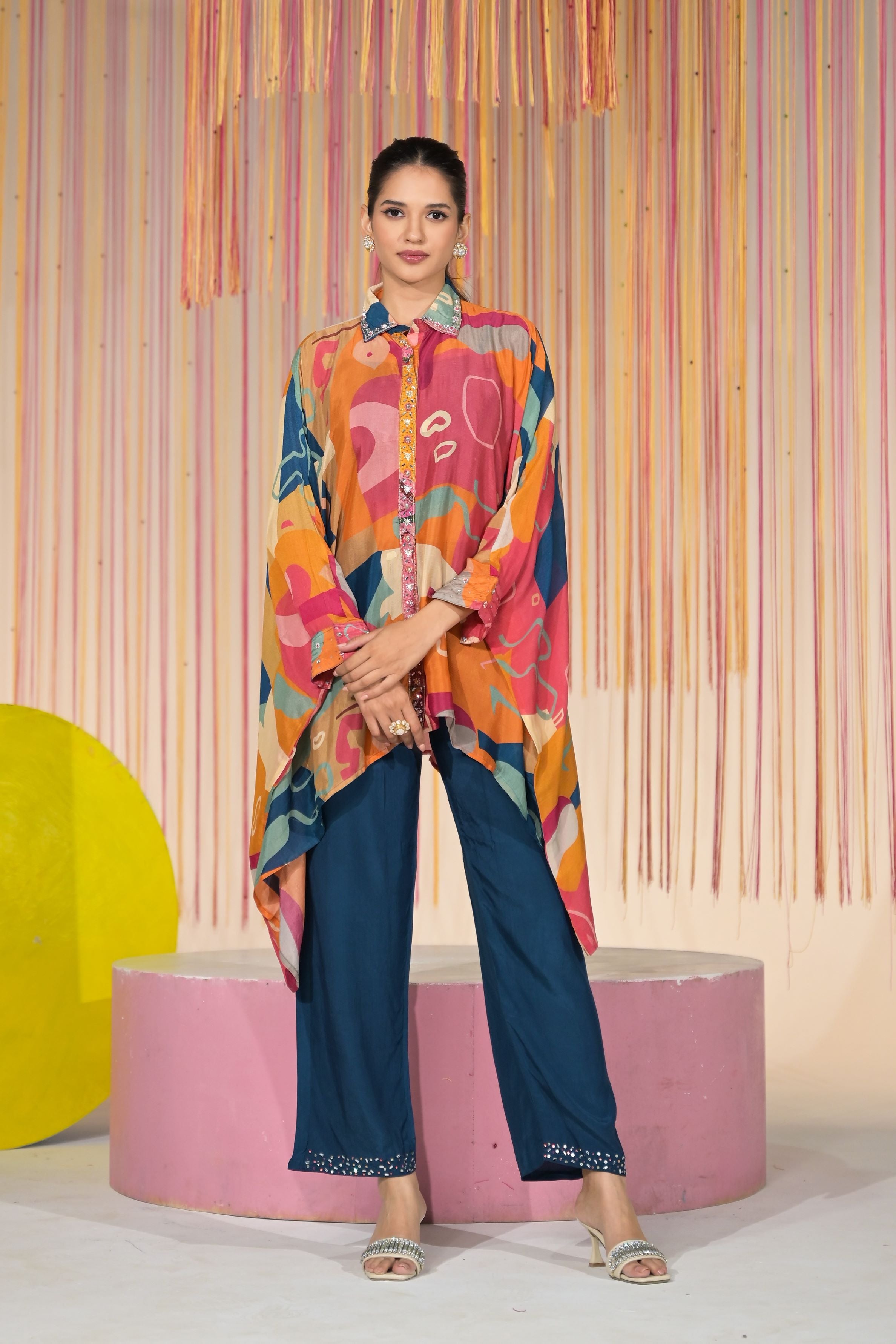 Multicolor Printed Chinon Silk Co-Ord Set