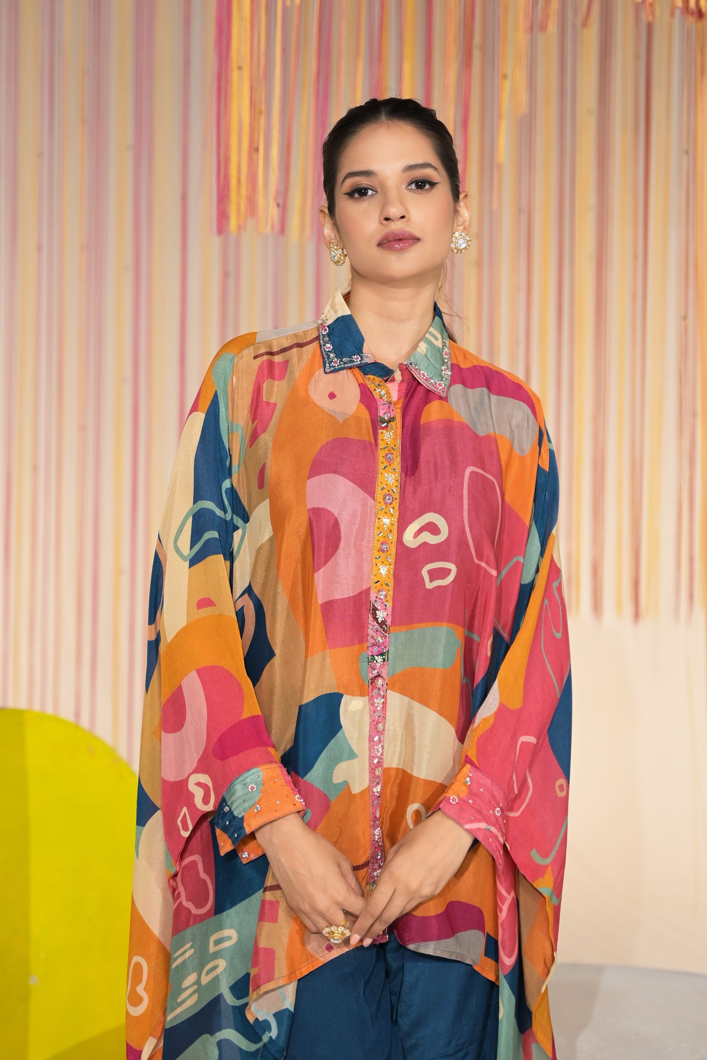 Multicolor Printed Chinon Silk Co-Ord Set