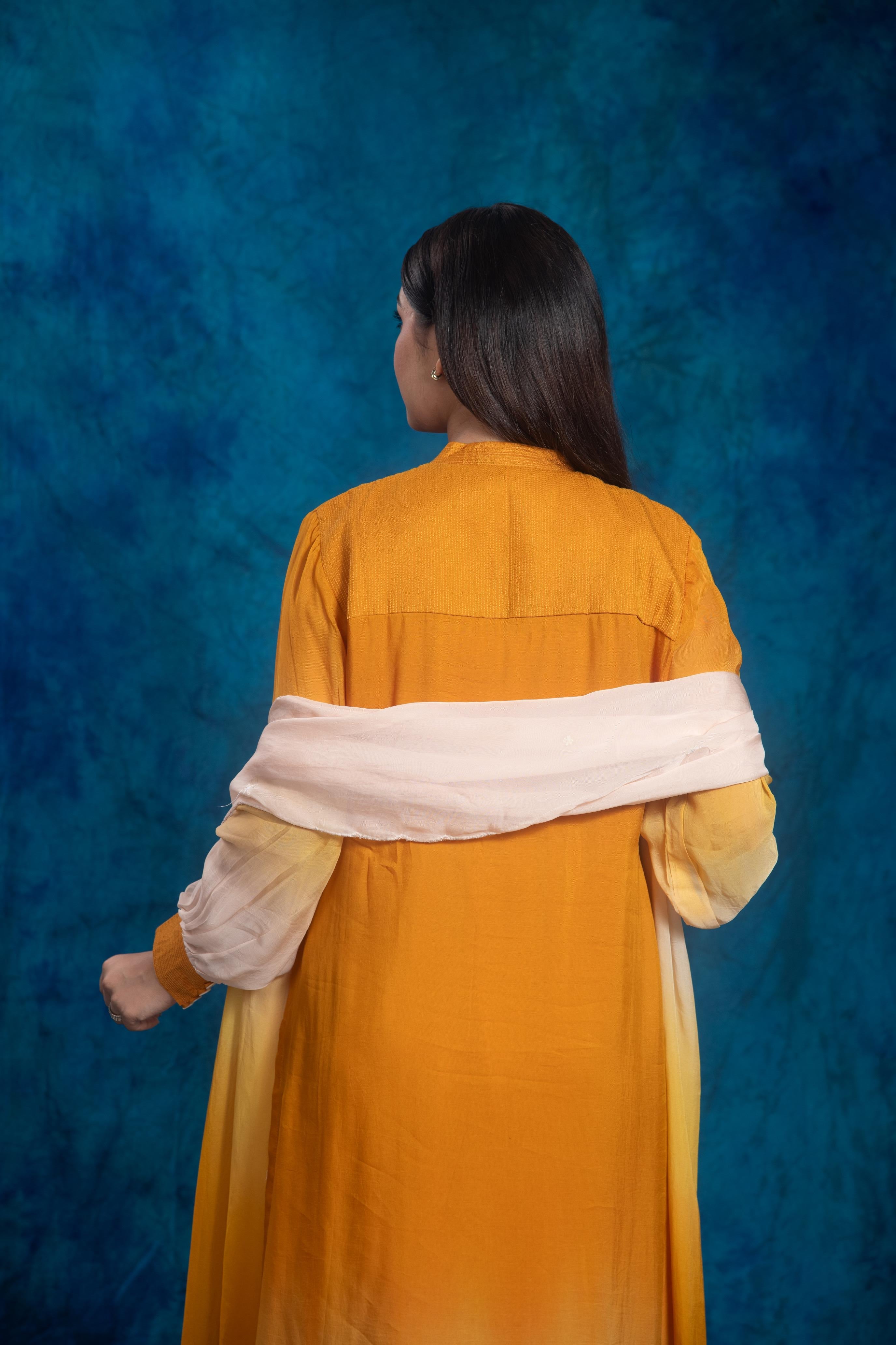 Ochre Yellow Embroidered Pants Set