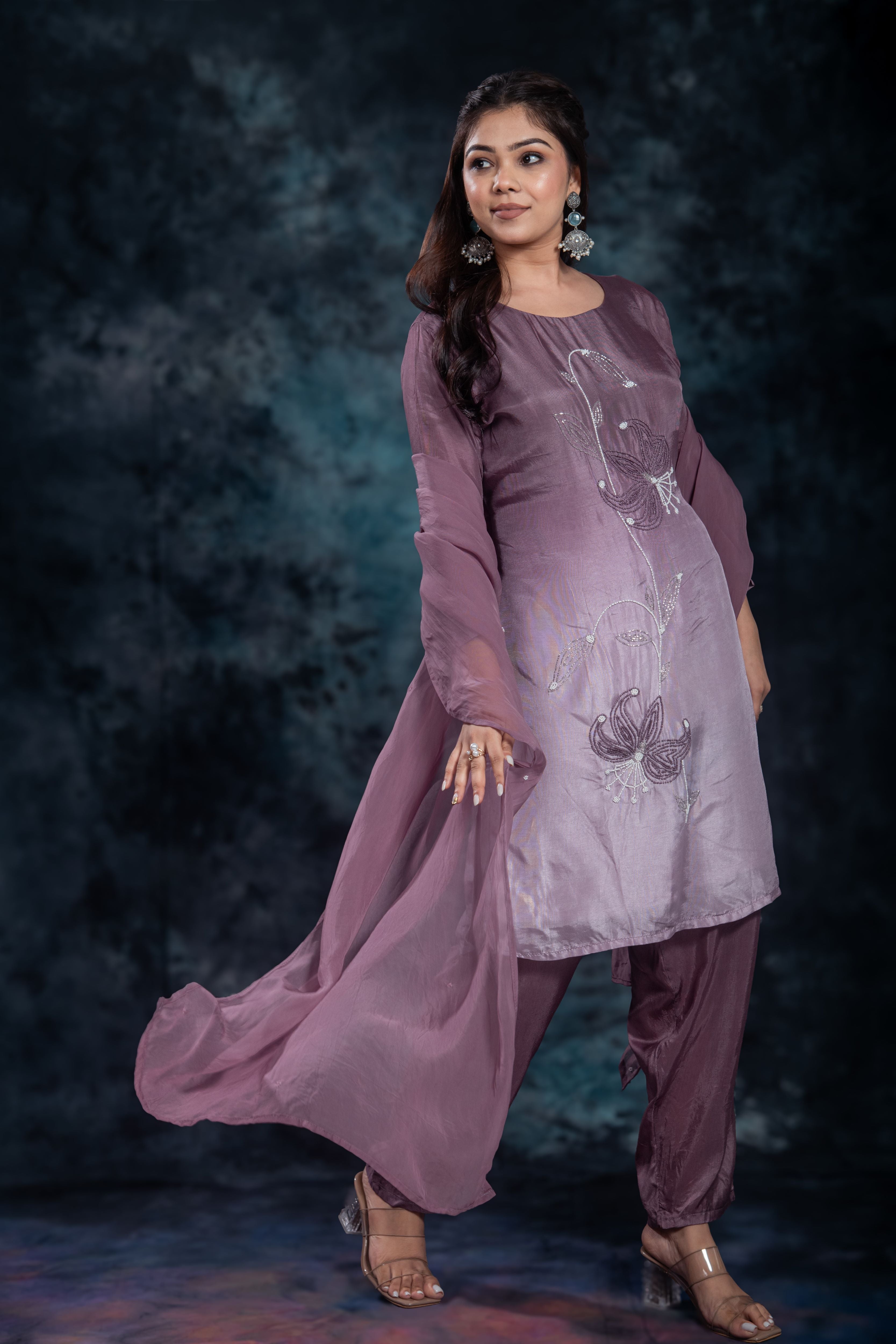 Deep Mauve Embellished Premium Silk Pants Set
