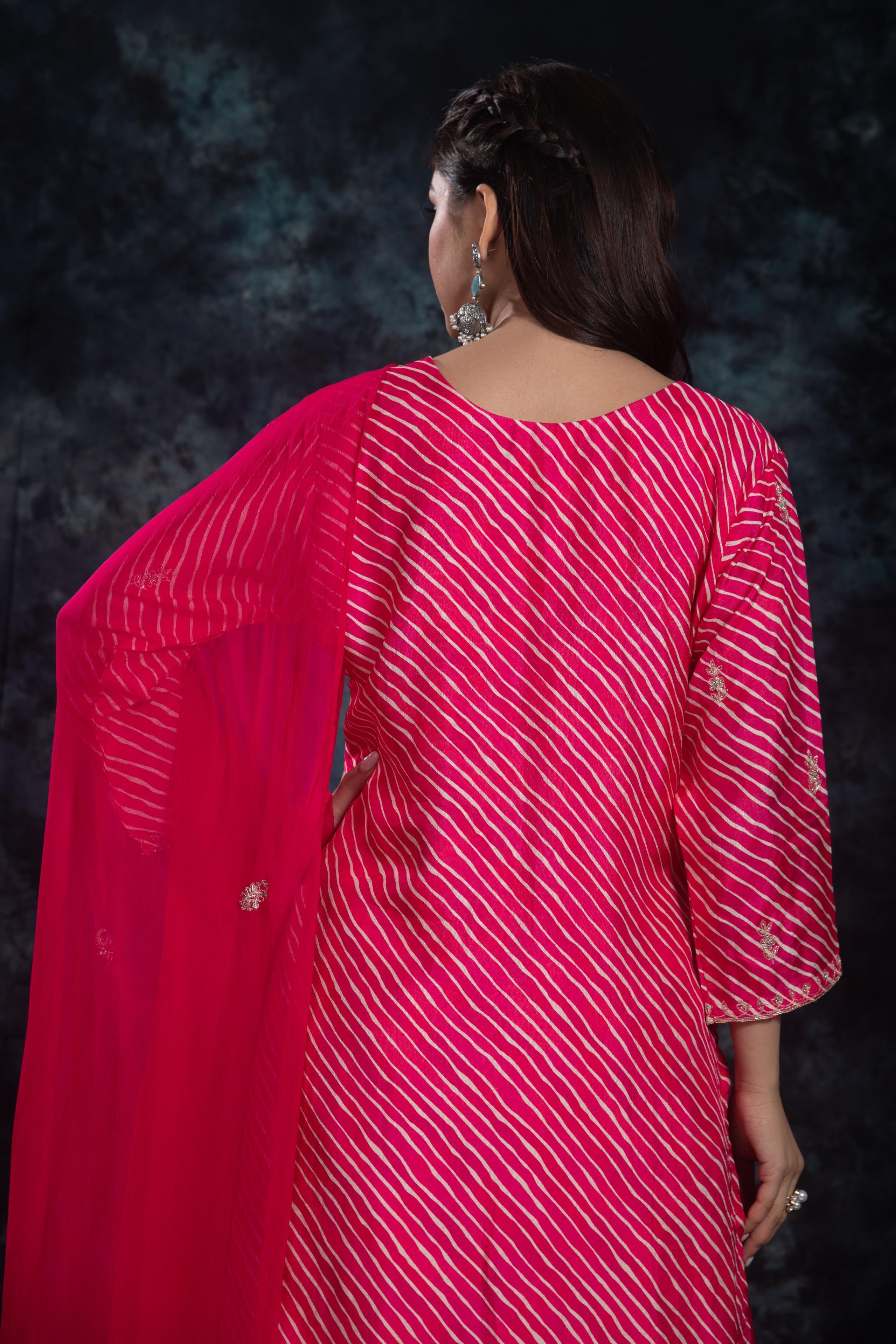 Pink Leheriya Premium Silk Sharara Set