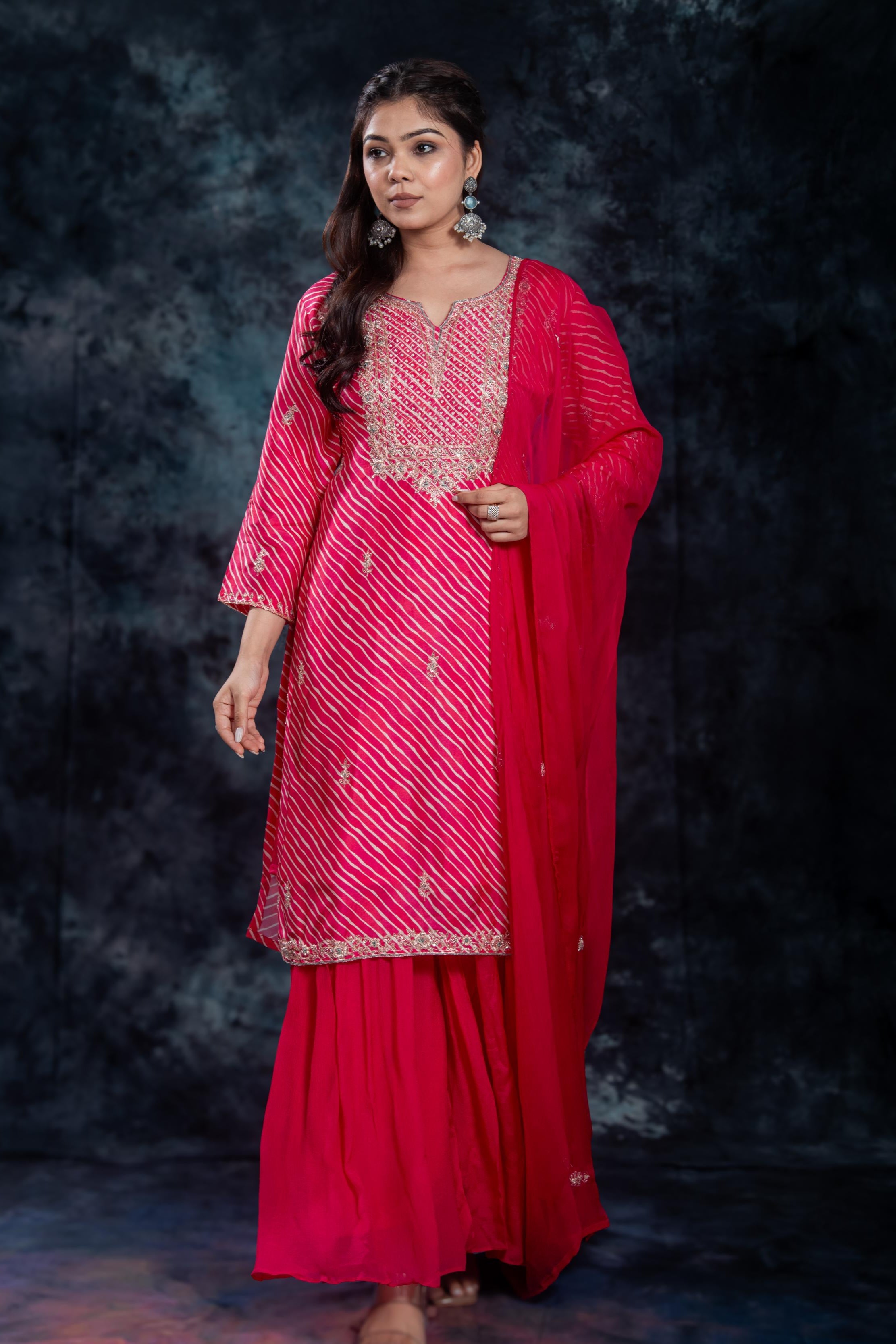 Pink Leheriya Premium Silk Sharara Set