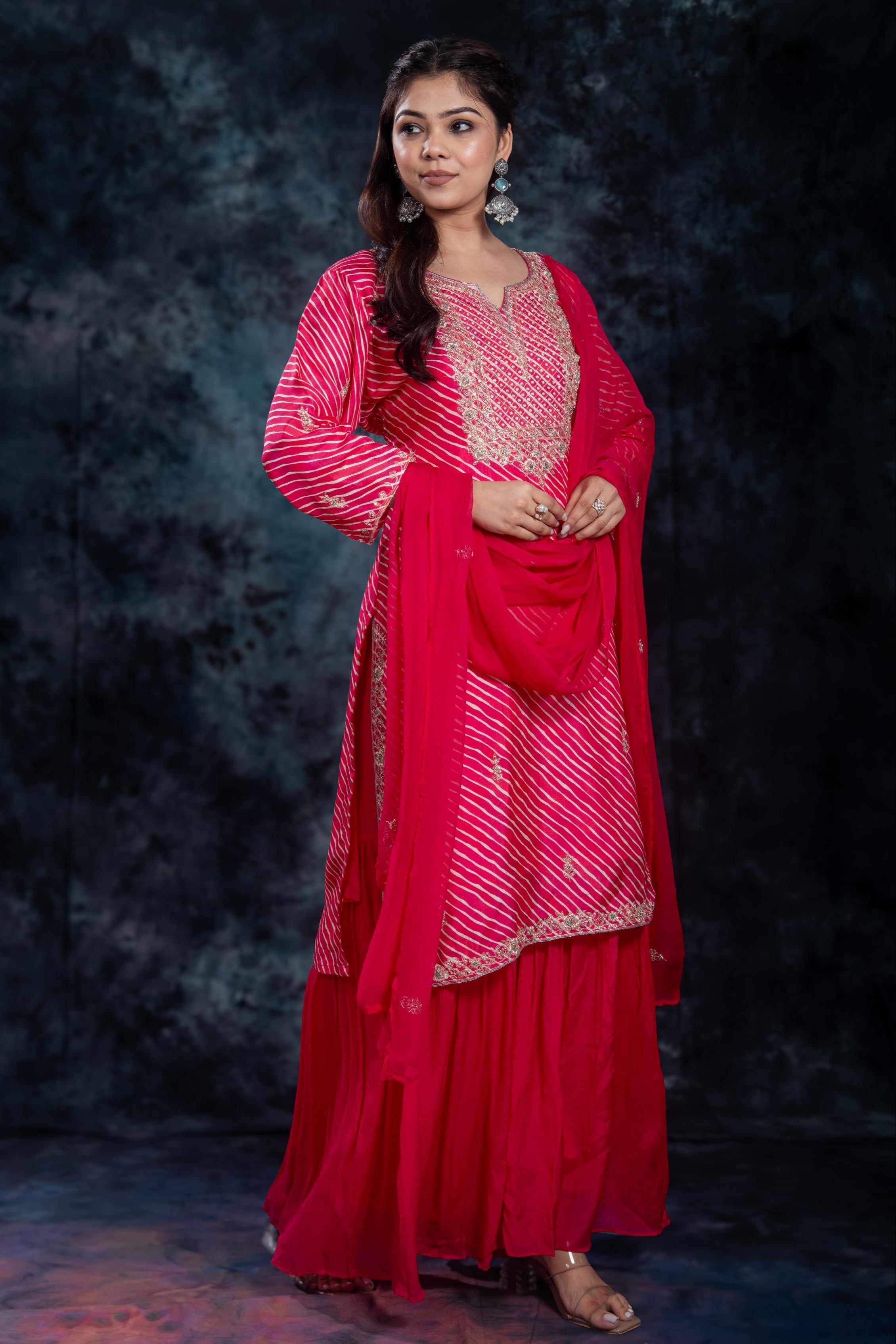 Pink Leheriya Premium Silk Sharara Set