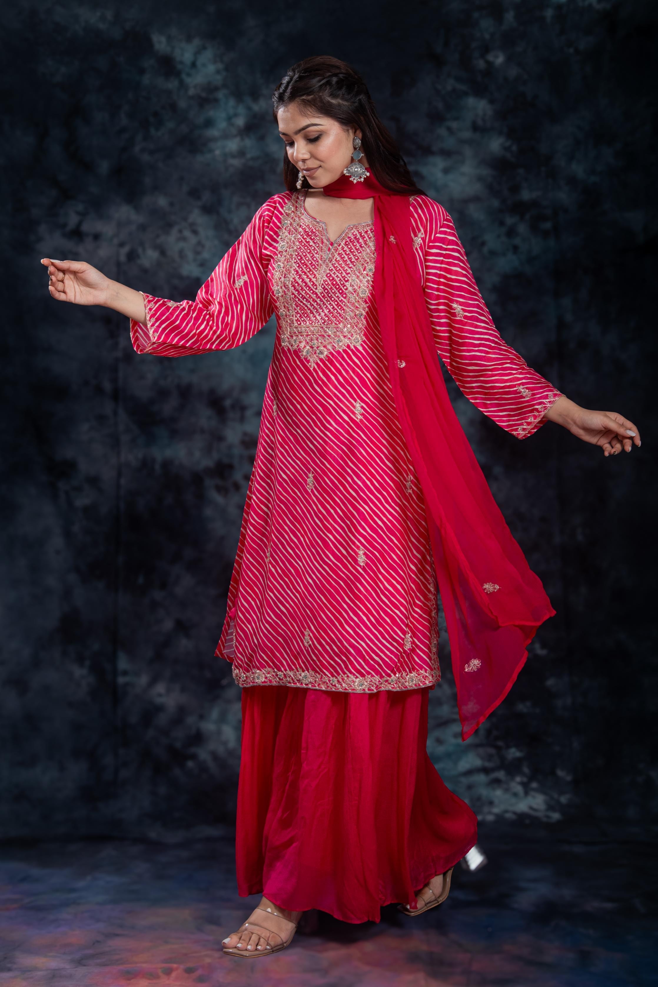 Pink Leheriya Premium Silk Sharara Set