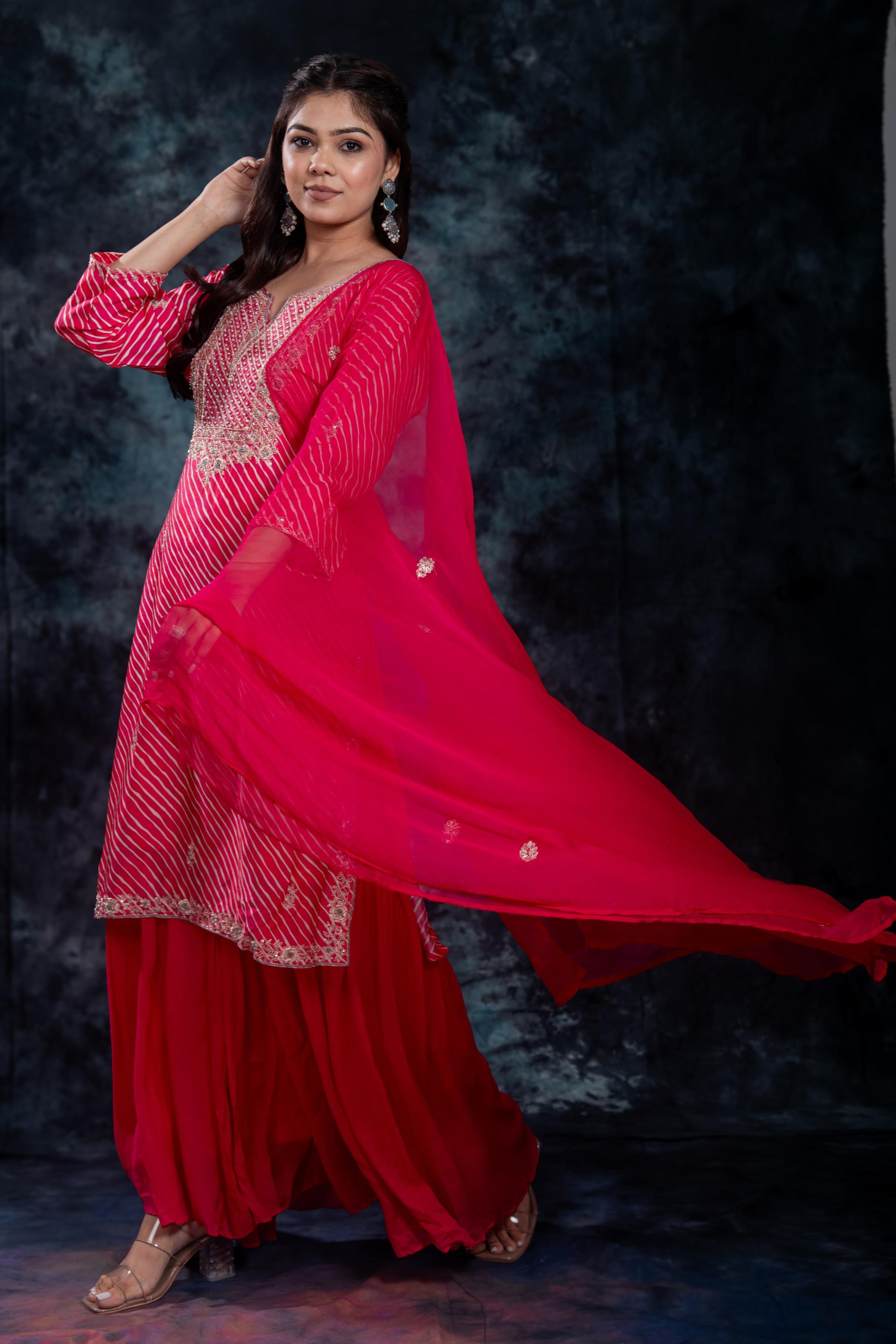 Pink Leheriya Premium Silk Sharara Set
