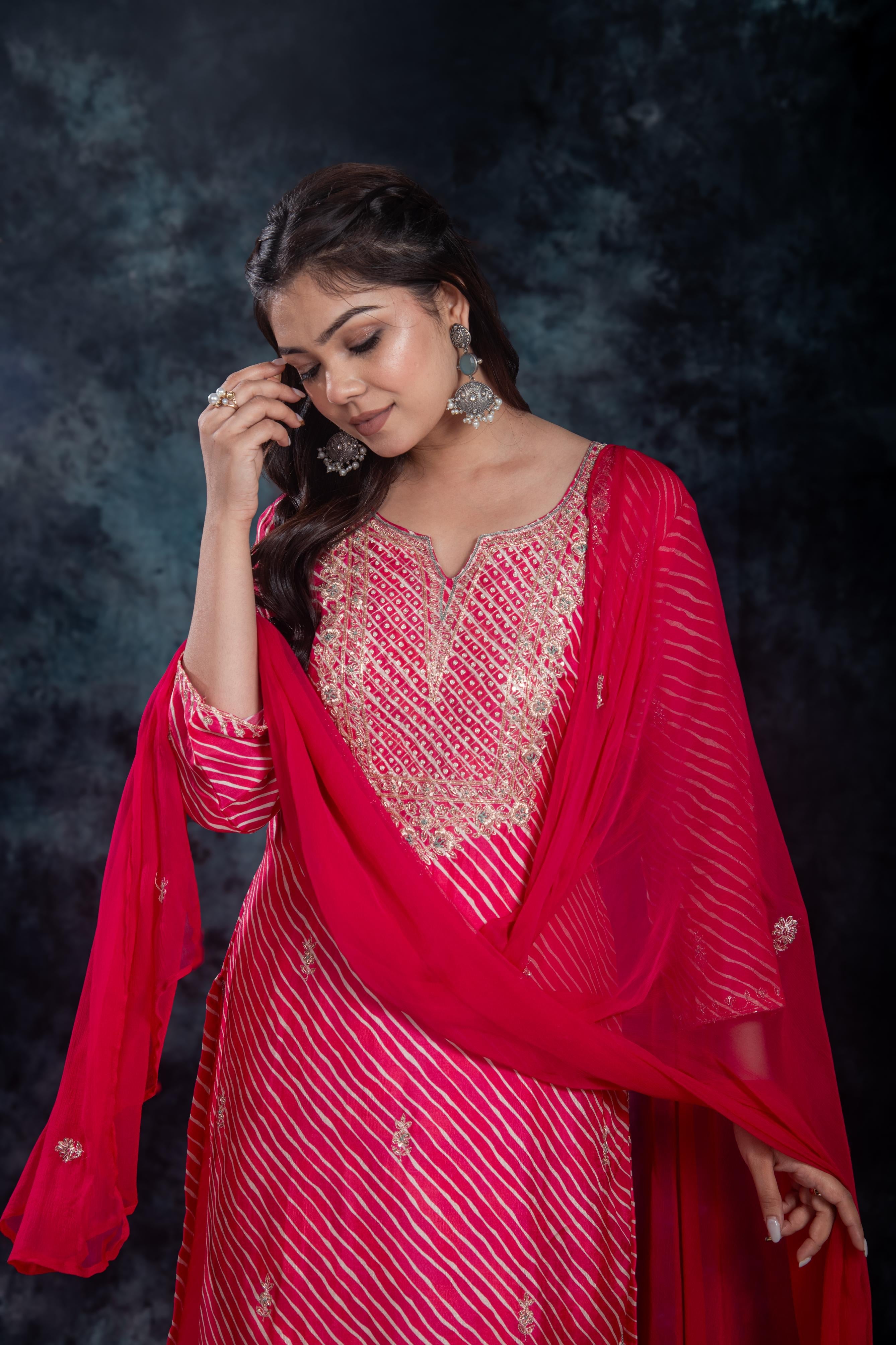 Pink Leheriya Premium Silk Sharara Set