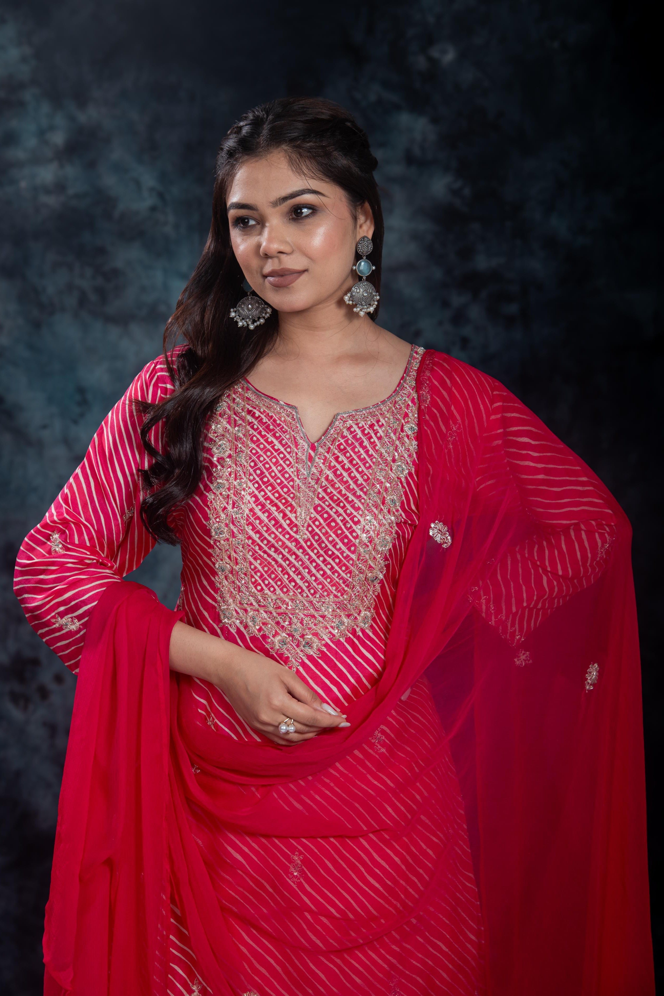Pink Leheriya Premium Silk Sharara Set