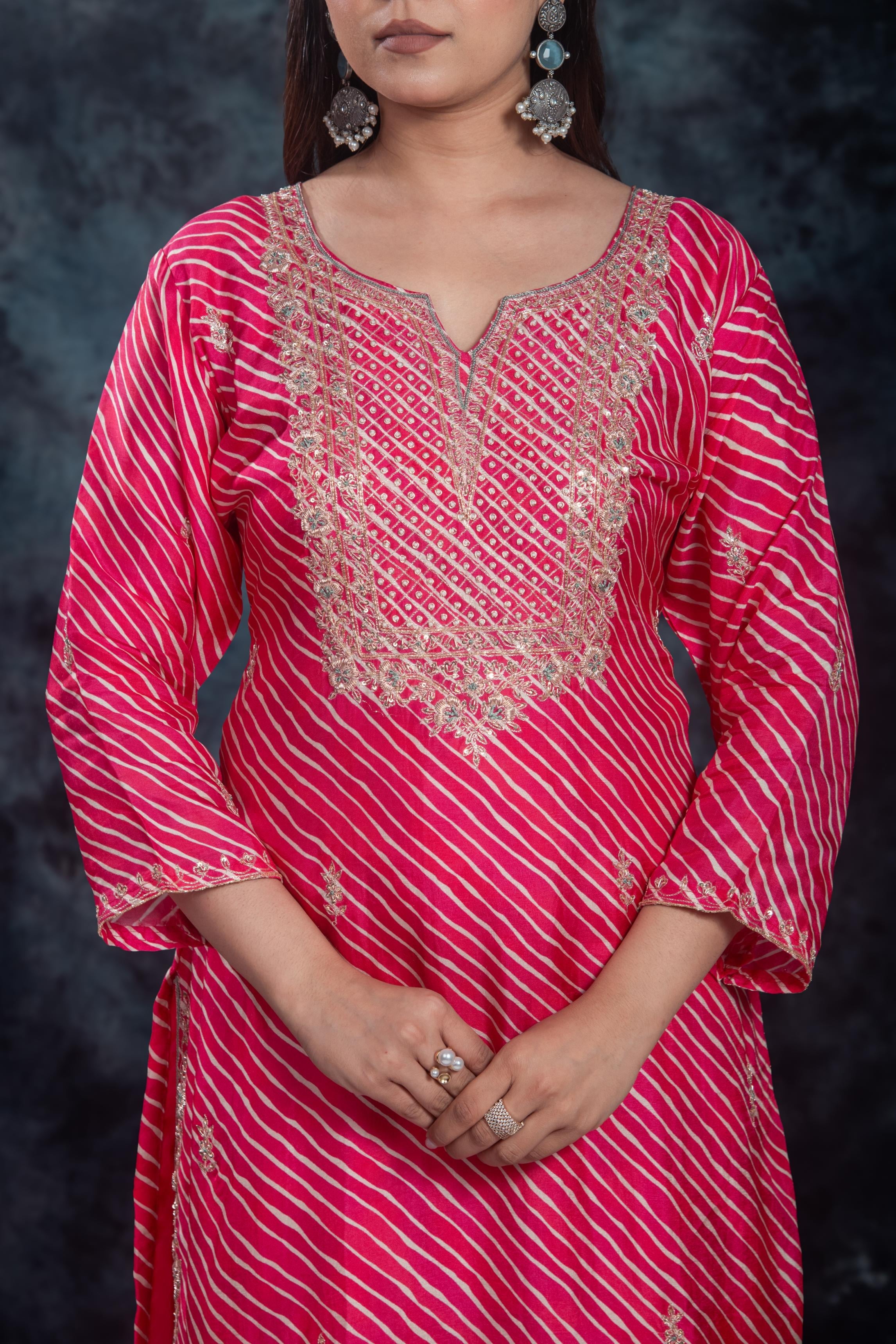 Pink Leheriya Premium Silk Sharara Set