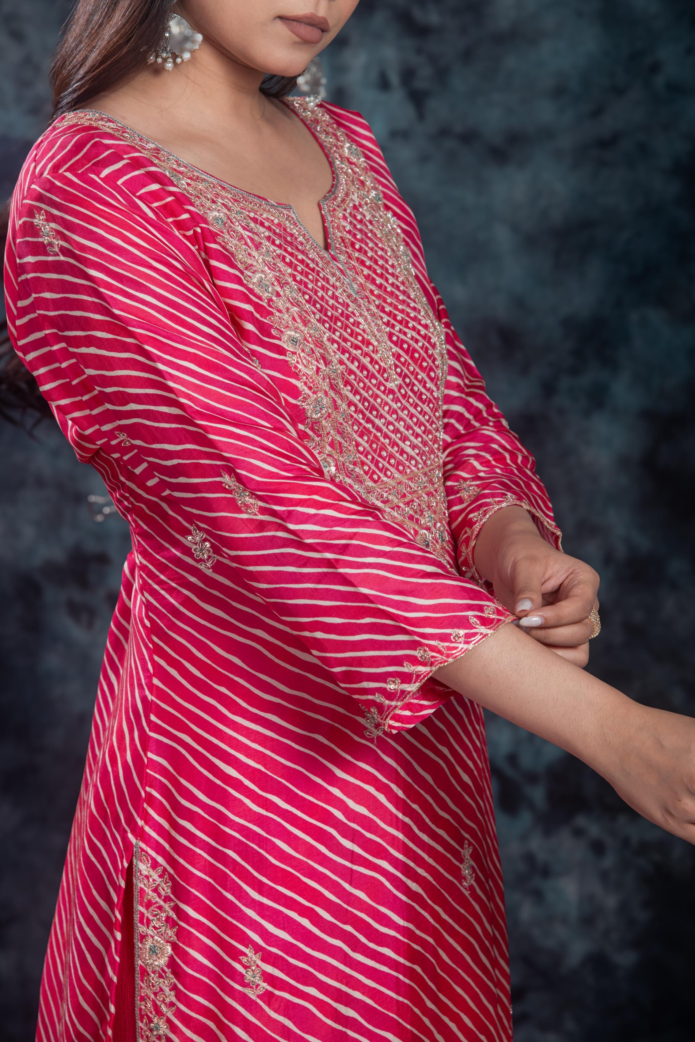 Pink Leheriya Premium Silk Sharara Set