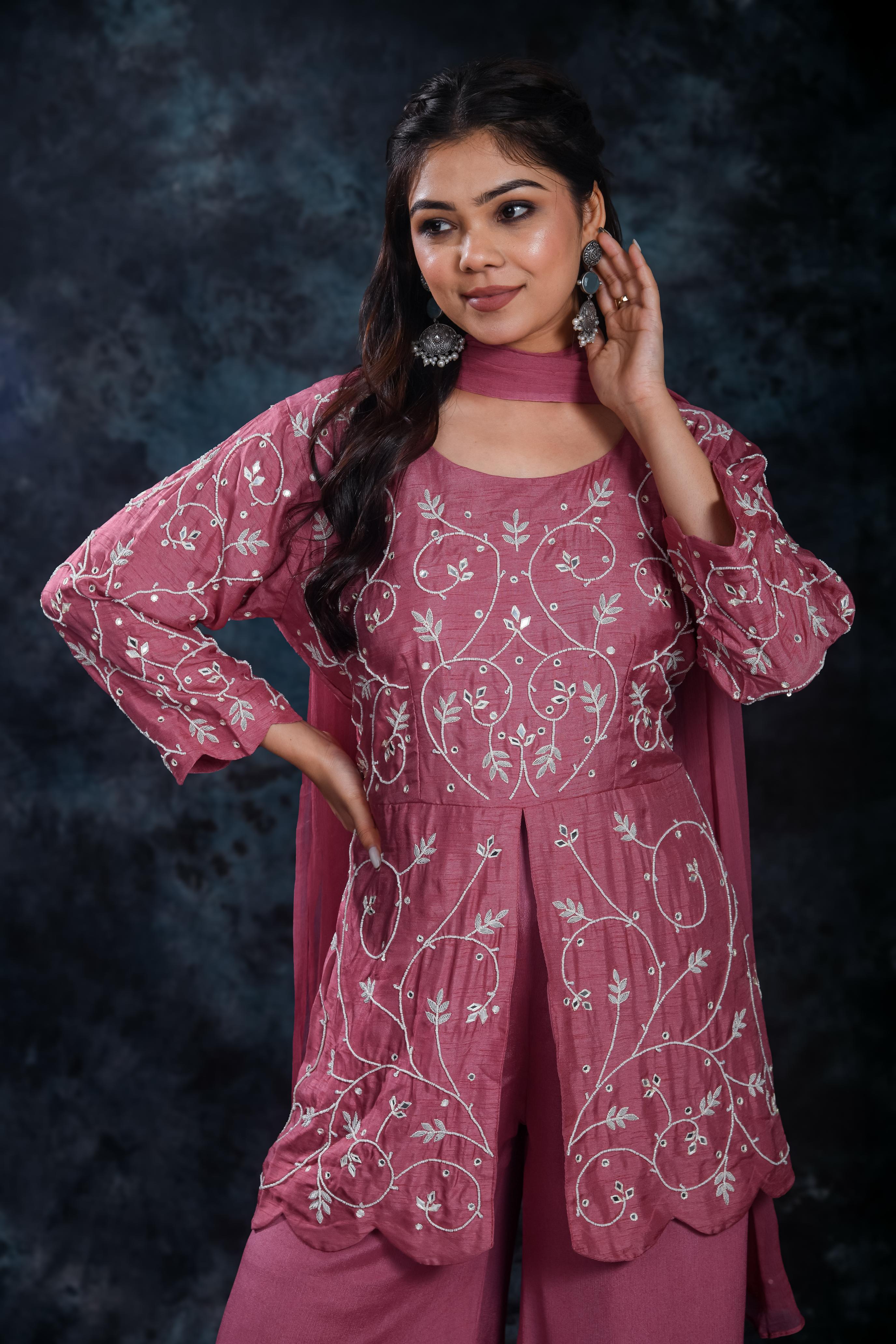 Dusty Rose Embroidered Palazzo Set