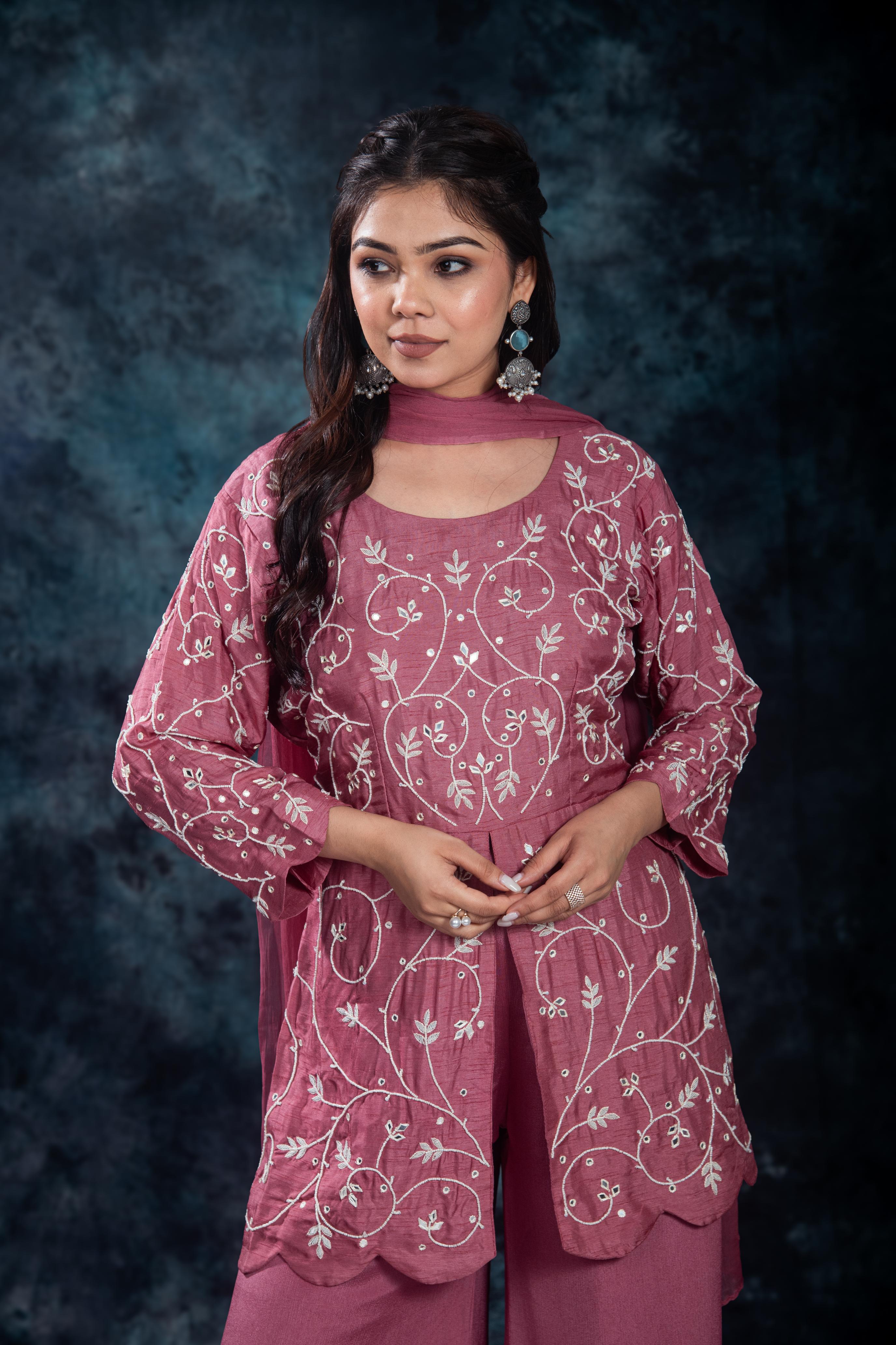 Dusty Rose Embroidered Palazzo Set