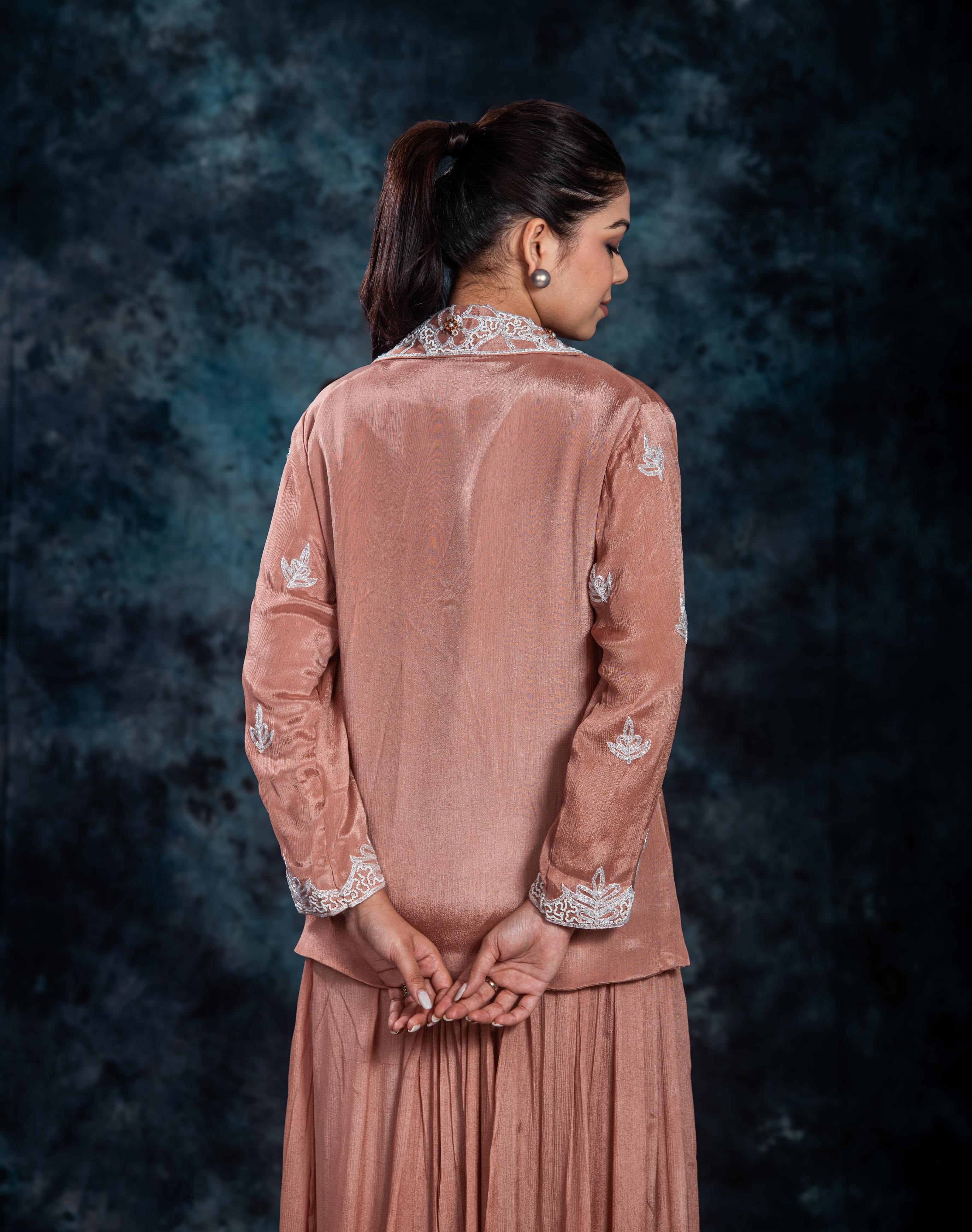 Vintage Orange Embroidered Jacket & Palazzo Set