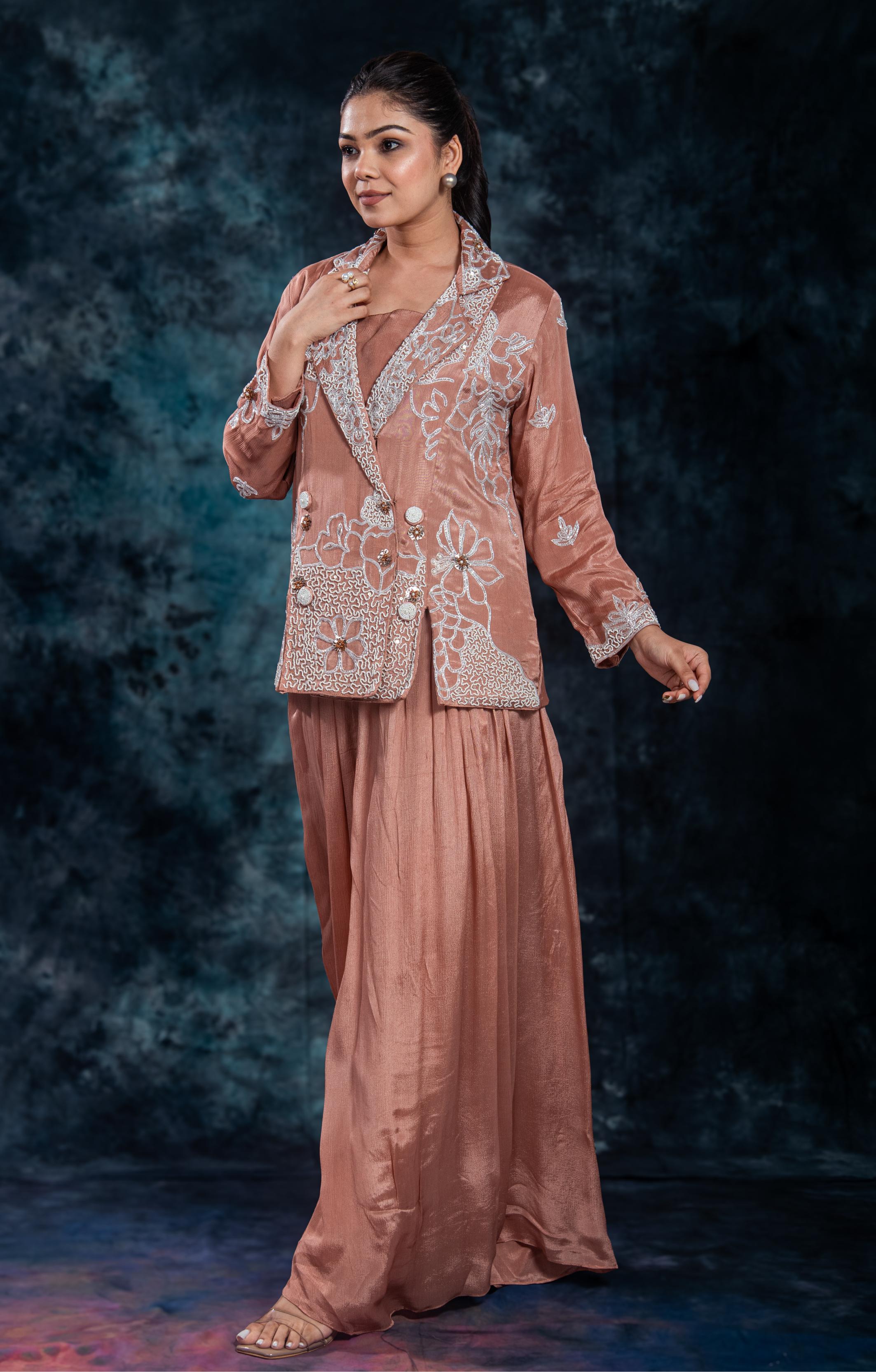 Vintage Orange Embroidered Jacket & Palazzo Set