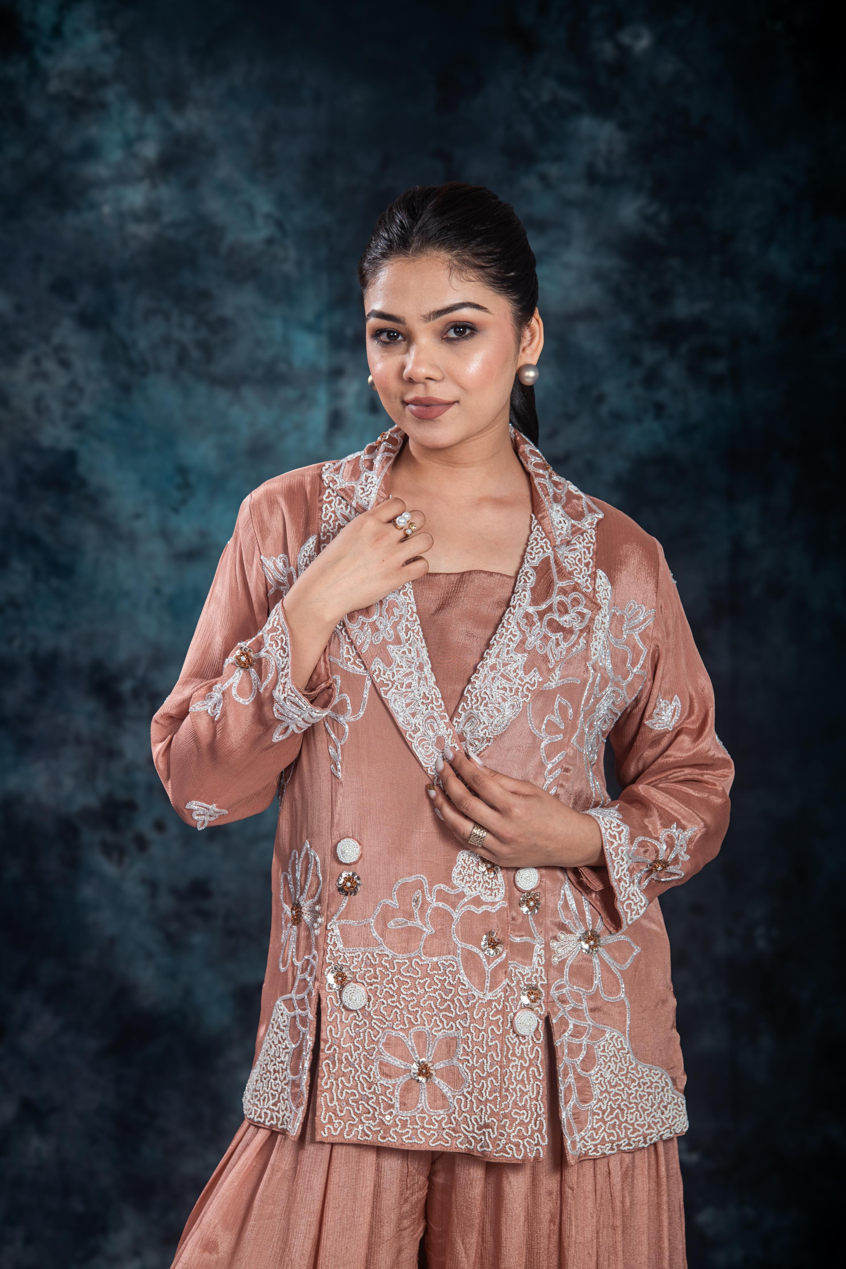 Vintage Orange Embroidered Jacket & Palazzo Set