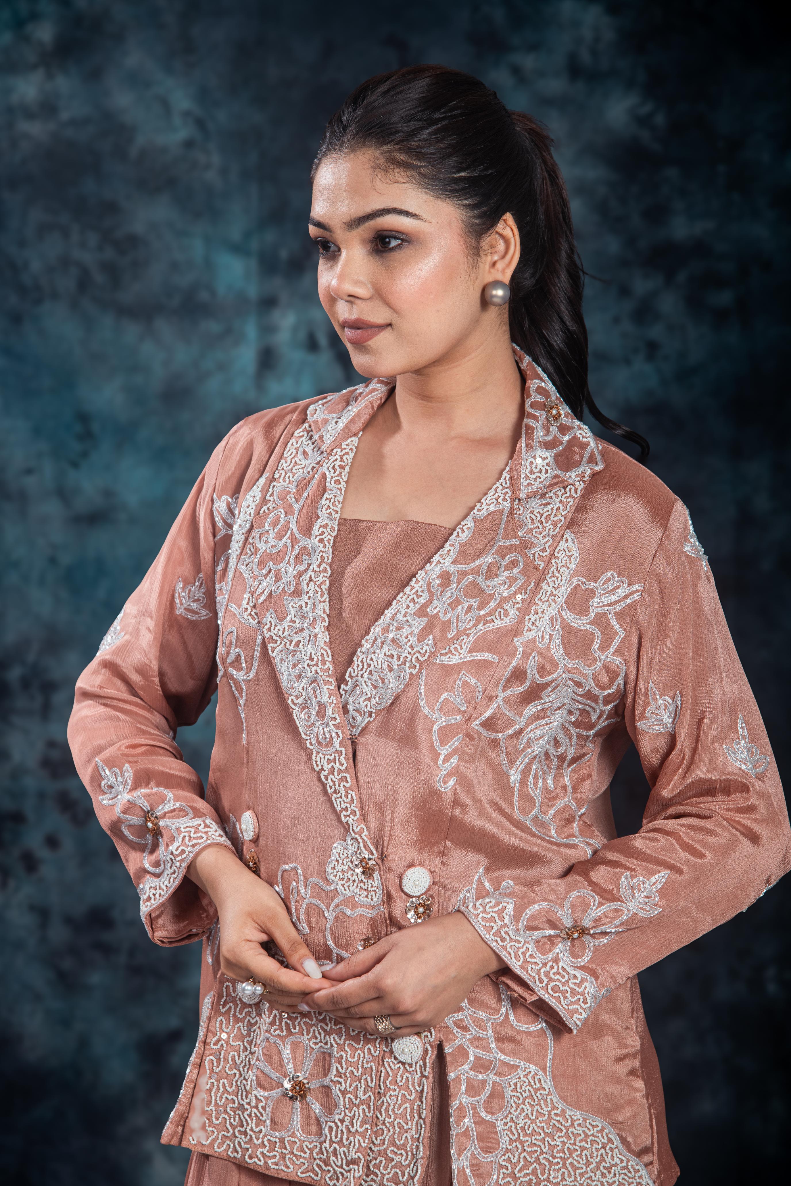 Vintage Orange Embroidered Jacket & Palazzo Set