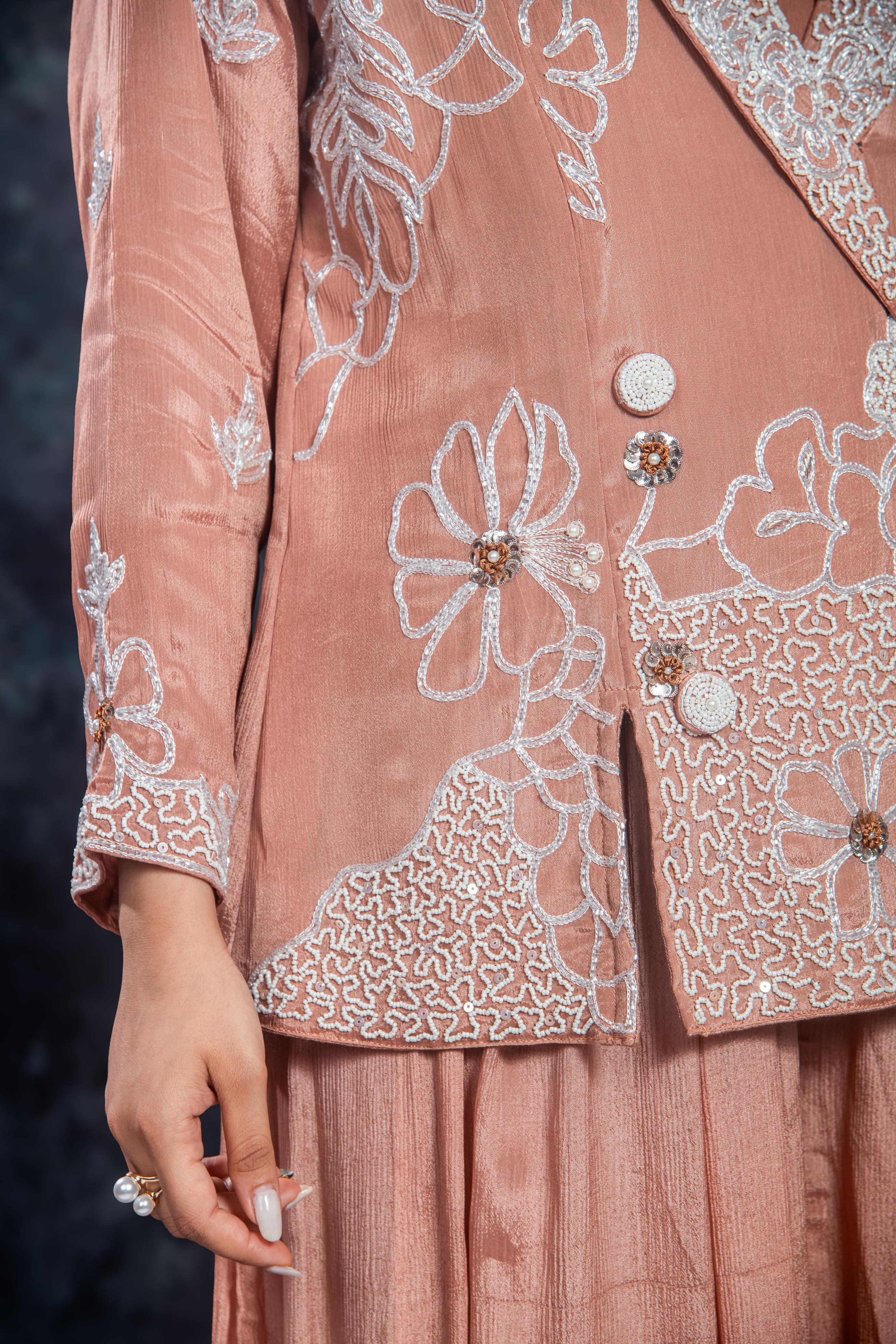 Vintage Orange Embroidered Jacket & Palazzo Set