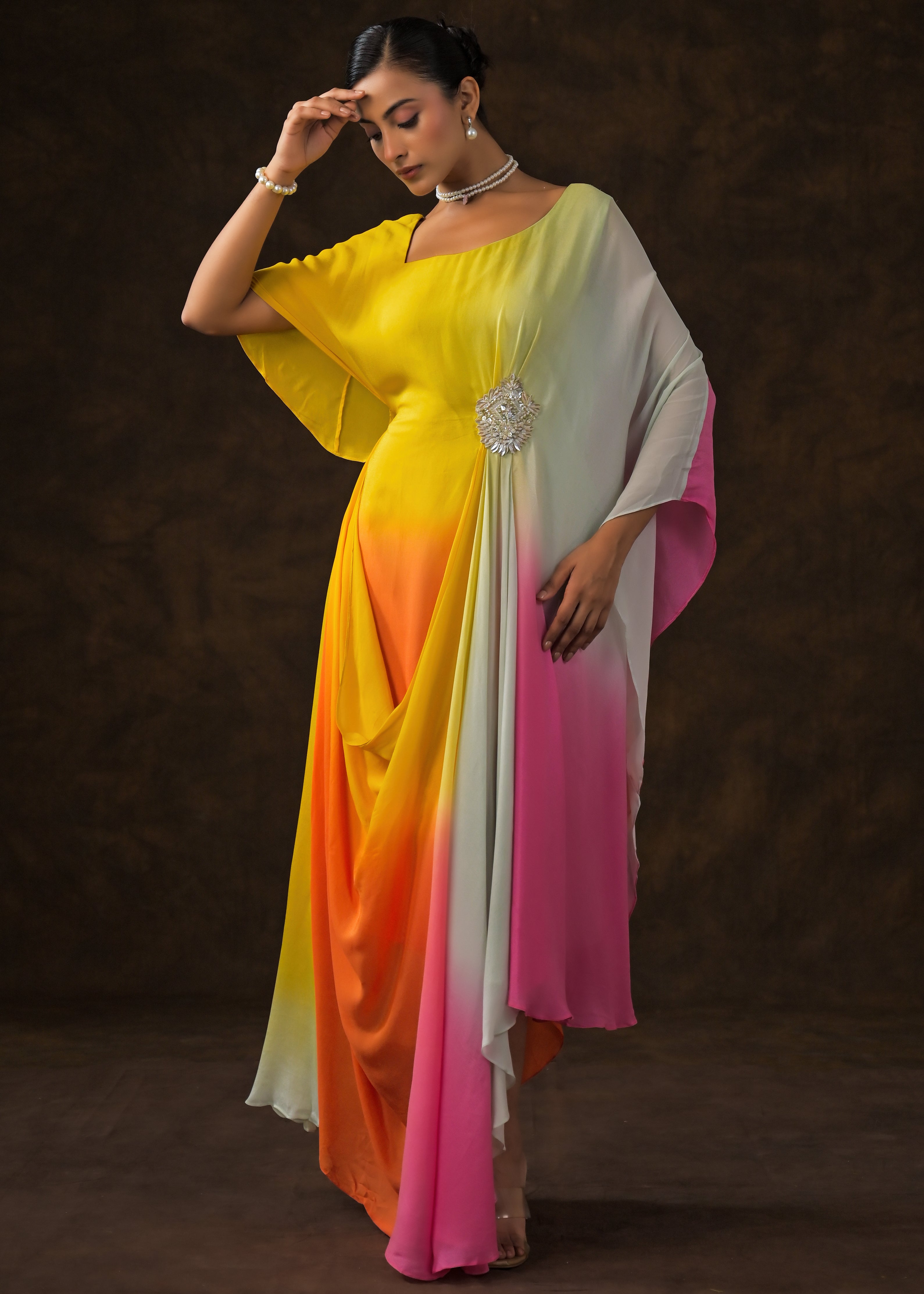 Multi-Color Ombre Georgette Silk Dress