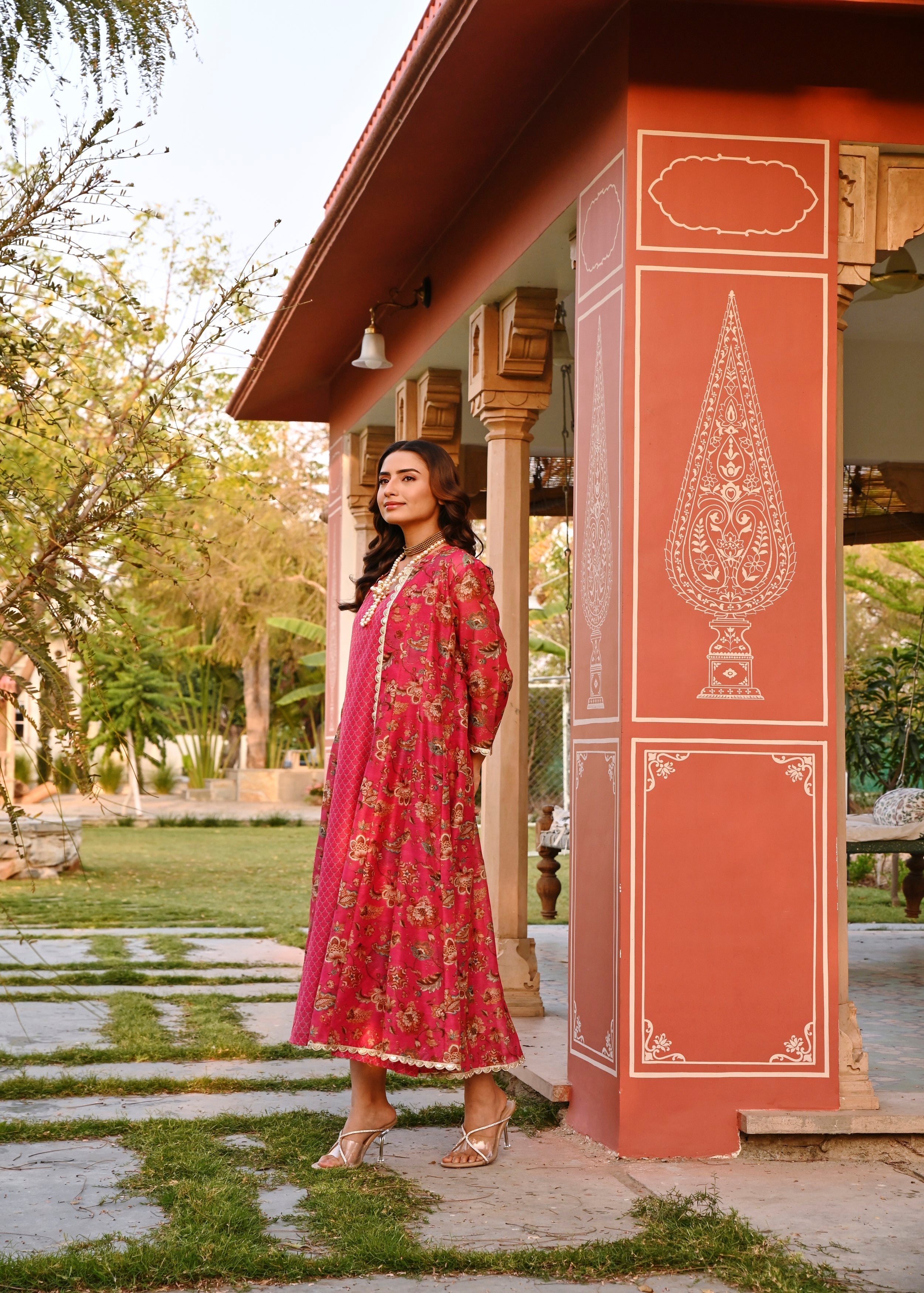 Crimson Pink Printed Chanderi Silk Tunic Dress