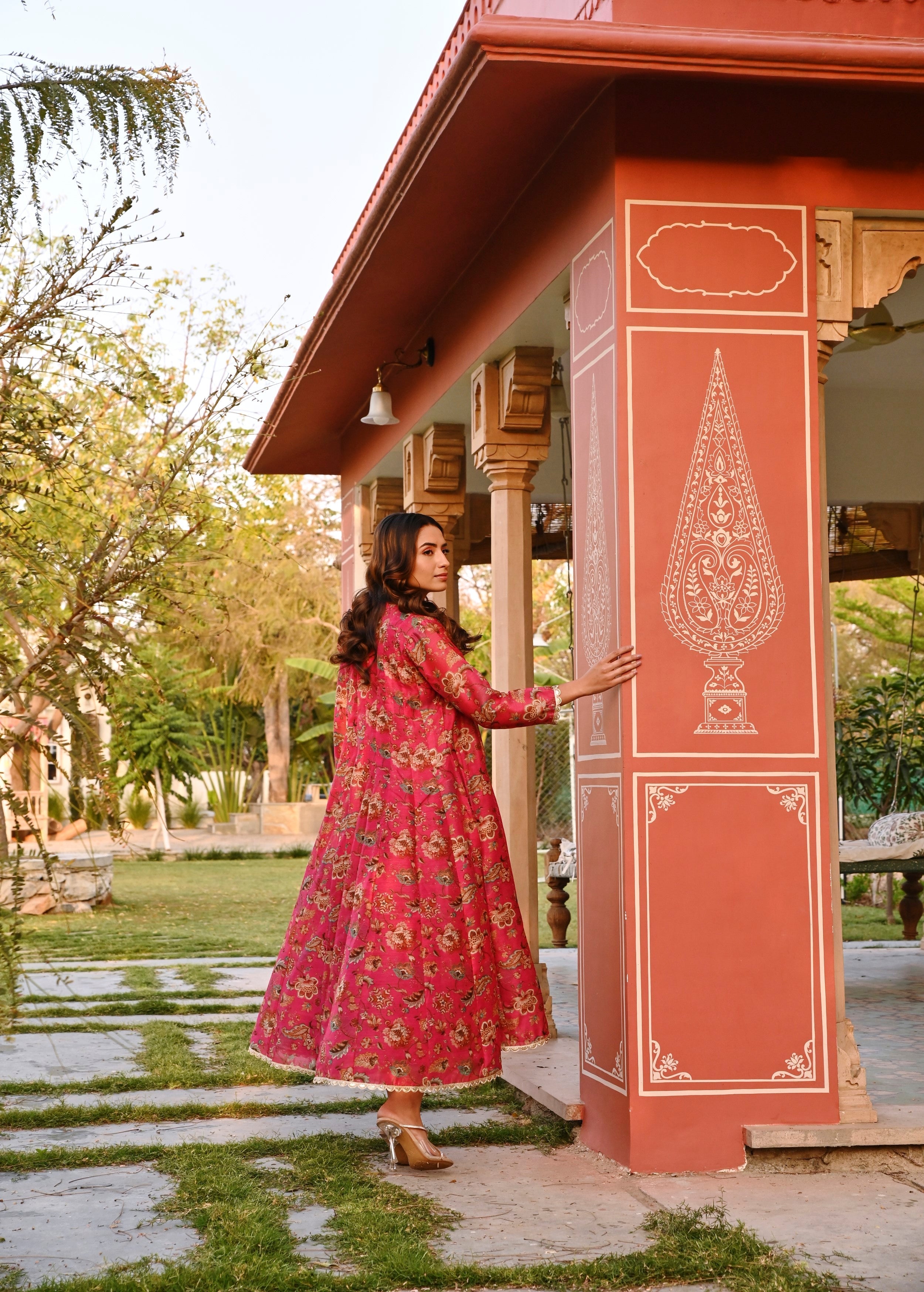 Crimson Pink Printed Chanderi Silk Tunic Dress