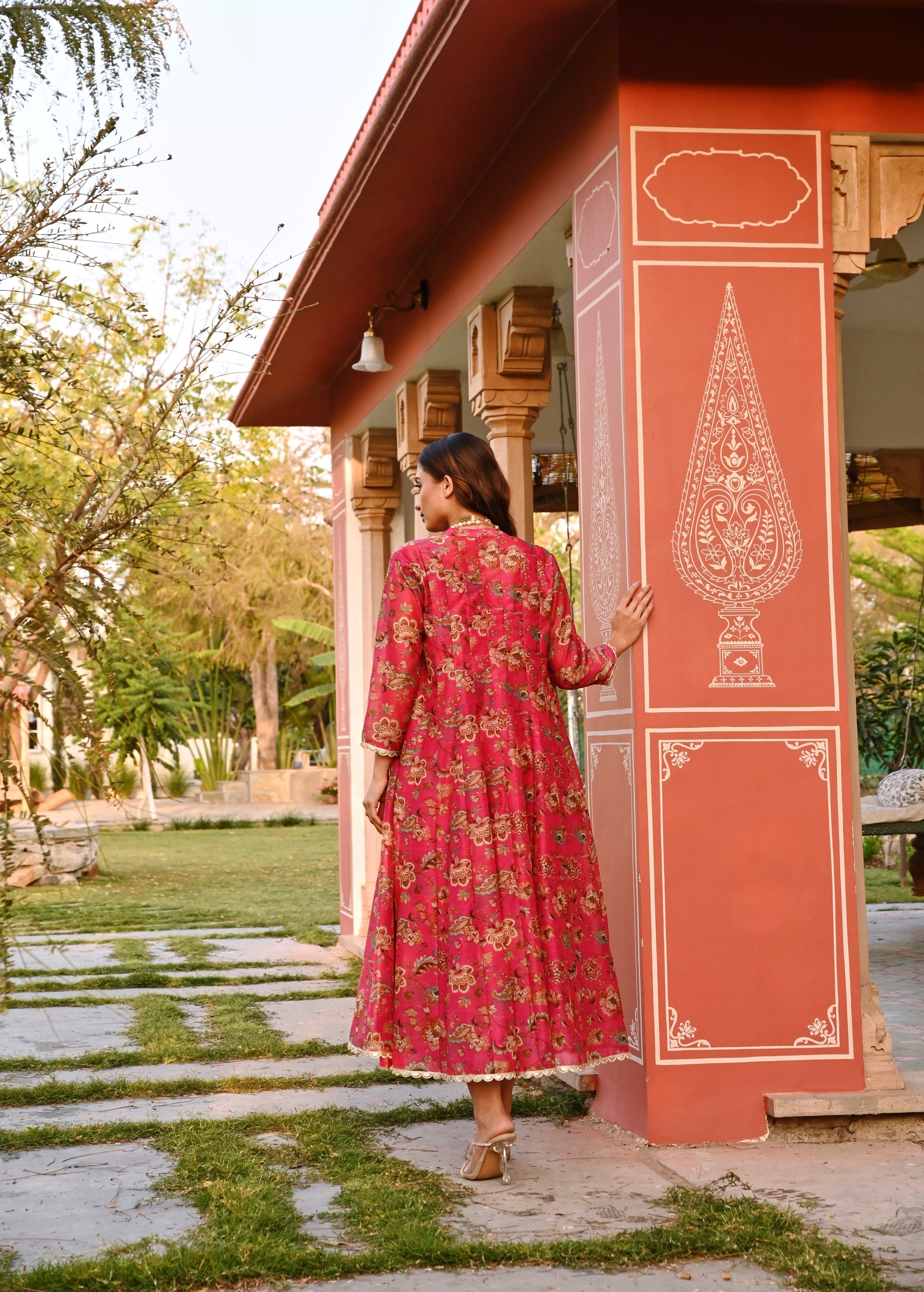 Crimson Pink Printed Chanderi Silk Tunic Dress