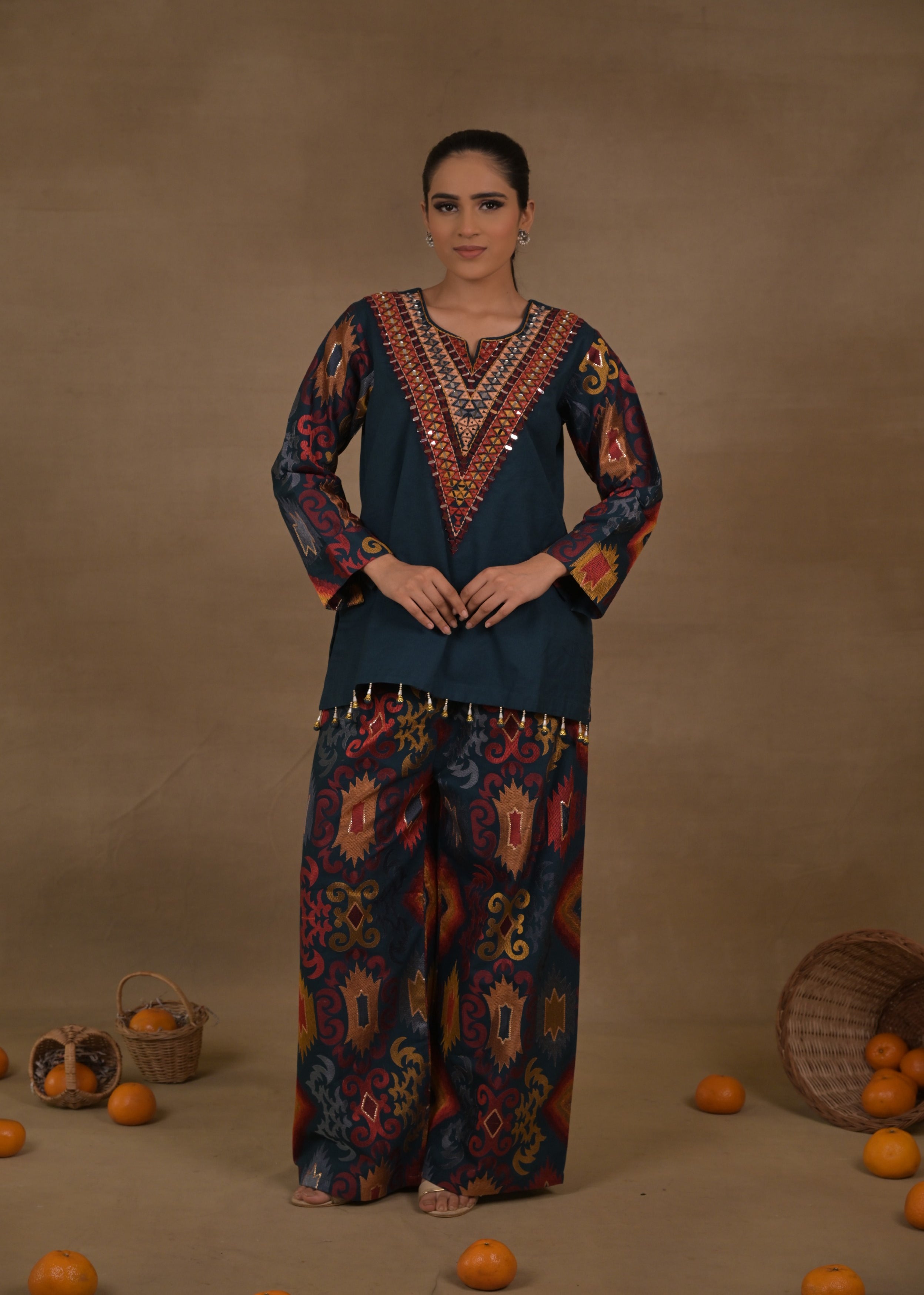 Midnight Blue Embellished Linen Co-Ord Set