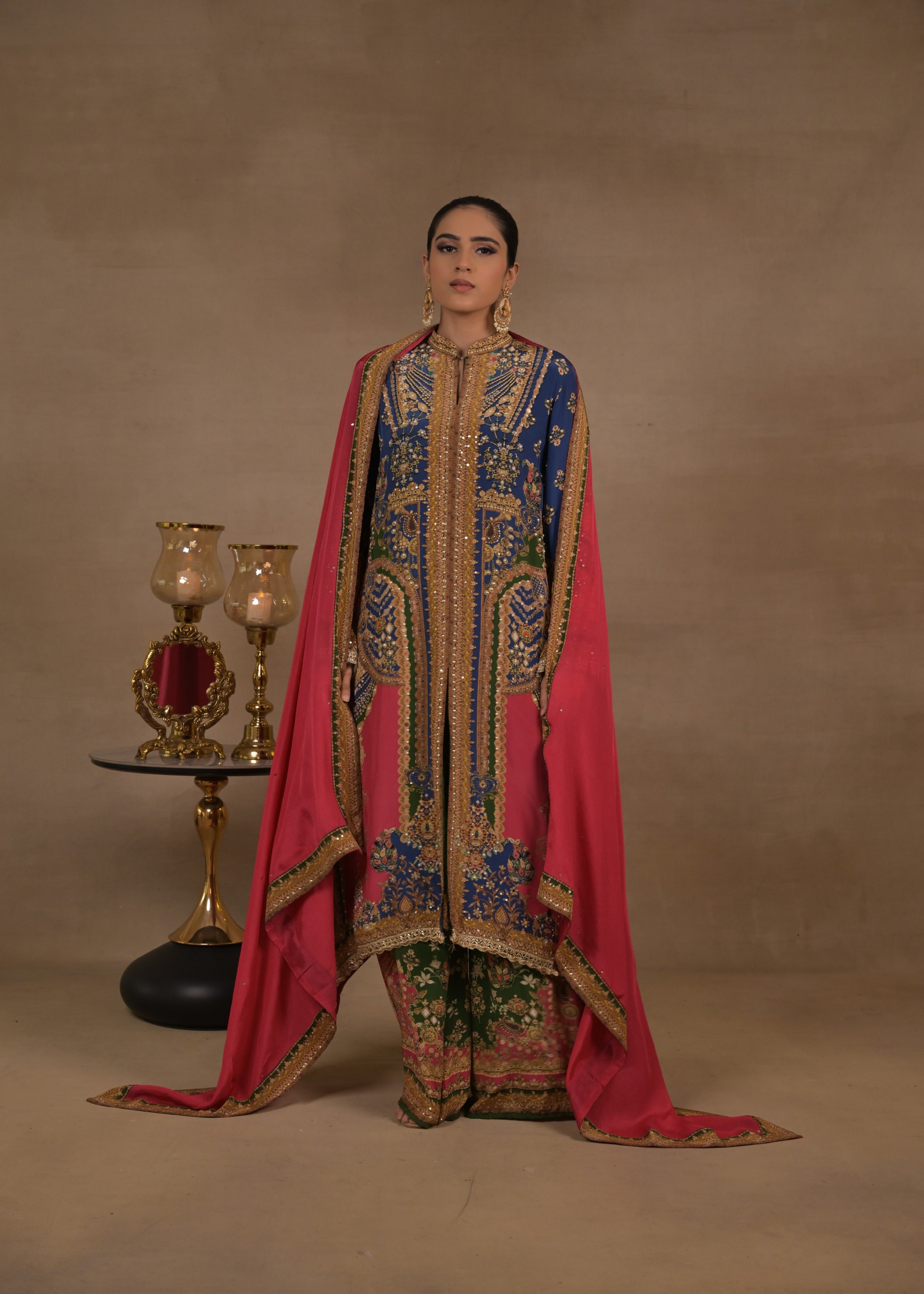 Royal Cobalt Blue Embellished Crepe Silk Pant Set